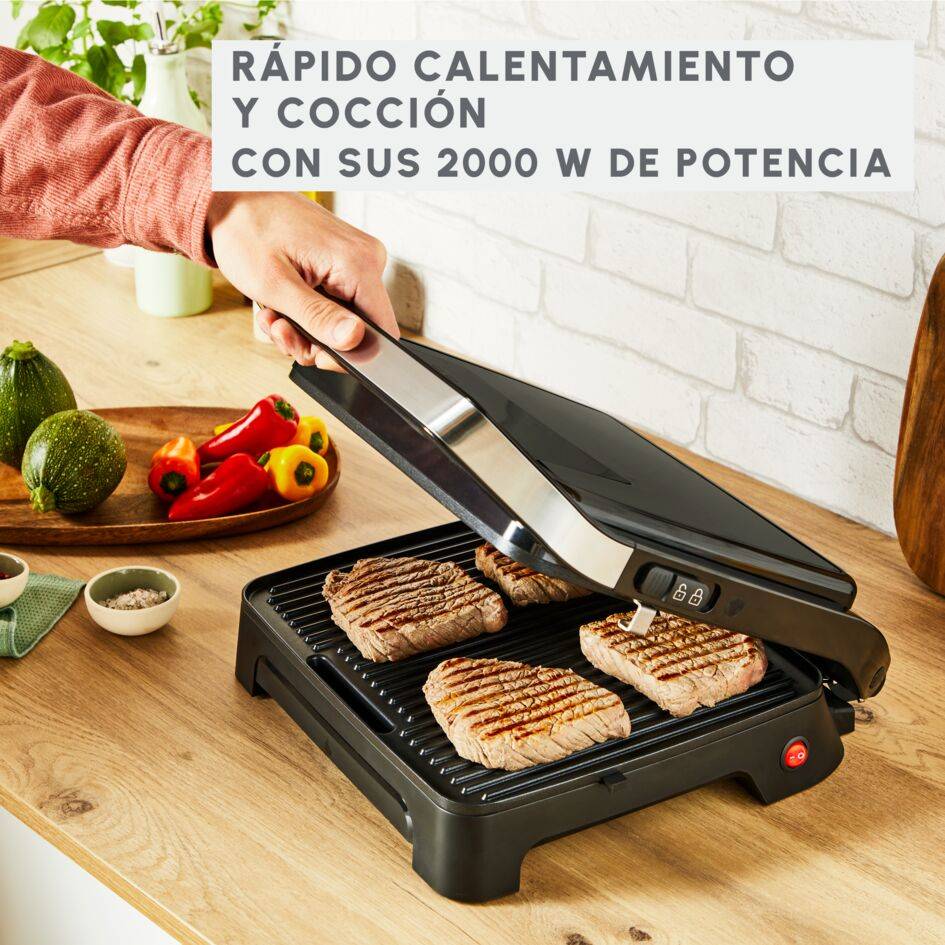 Inicio, Plancha de paninis y grill 2 en 1, Rápido calentamiento, Placas Antiadherentes, Negro