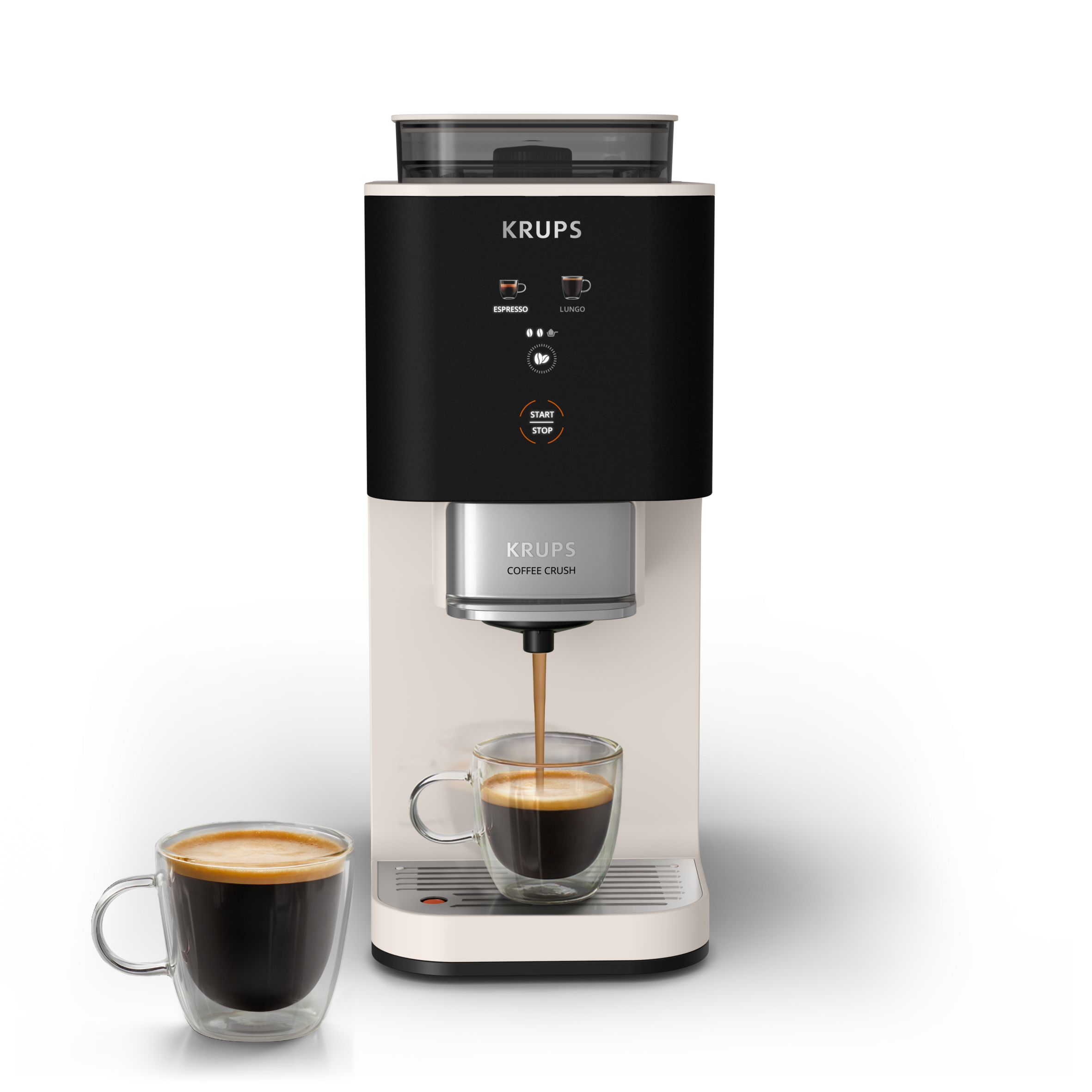 KRUPS Coffee Crush, Cafetera Automática, Café en Grano y Café Molido, 15 Bares, 2 recetas de café, Pantalla táctil a color, Compacta 15 cm de ancho, Ajustes de intensidad de café, 3 niveles de molienda, Prensado automático
