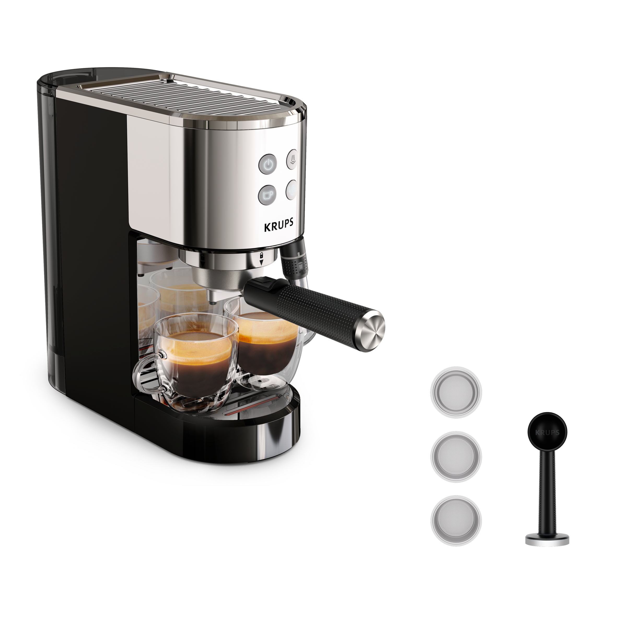 Virtuoso +, Cafetera Espresso, 15 bares de presión, Espumador de leche, Panel frontal intuitivo, Inox