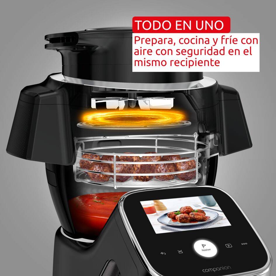 i-Companion Touch Pro con extensión Air fryer, Capacidad 3L, 17 programas + 4 adicionales, Accesorios adicionales y aptos para lavavajillas, Negro
