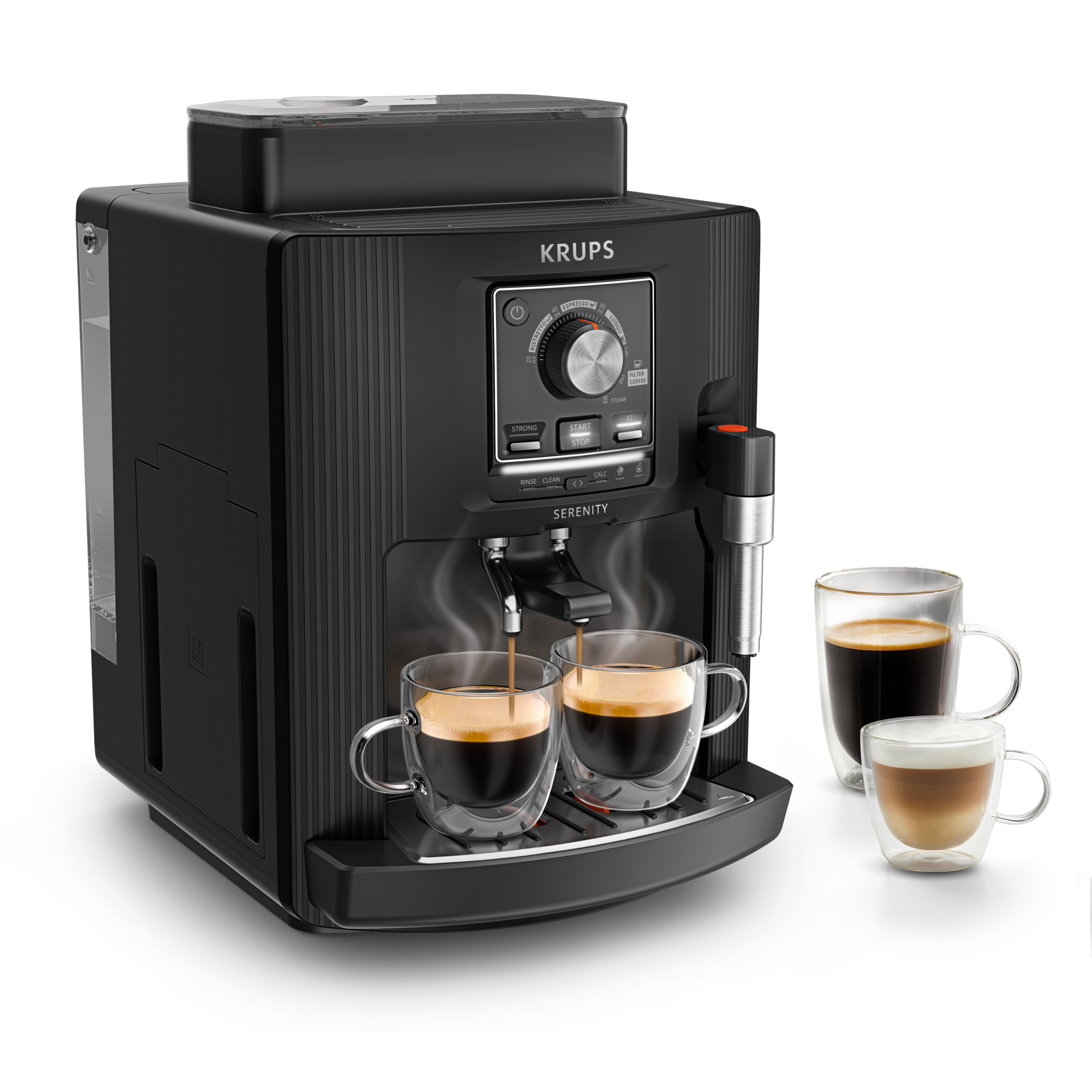 KRUPS Serenity, Superautomática, 4 Bebidas, Espumador de leche, Café en grano, 15 bares, 1.7L depósito agua, Negro