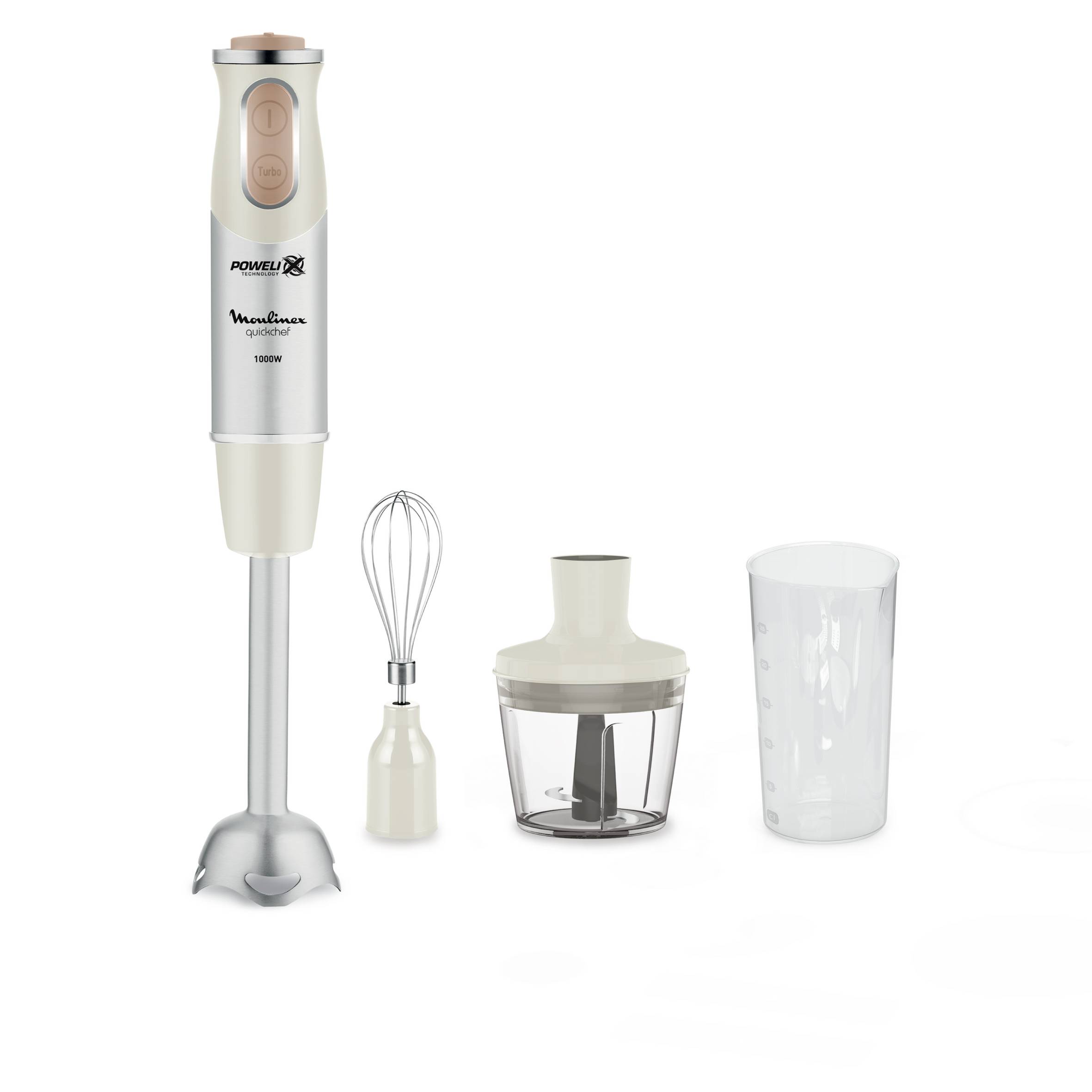 Quickchef 3 en 1, Batidora de mano con picadora, Varillas y vaso medidor, Máxima potencia, Tecnología de cuchillas Powelix