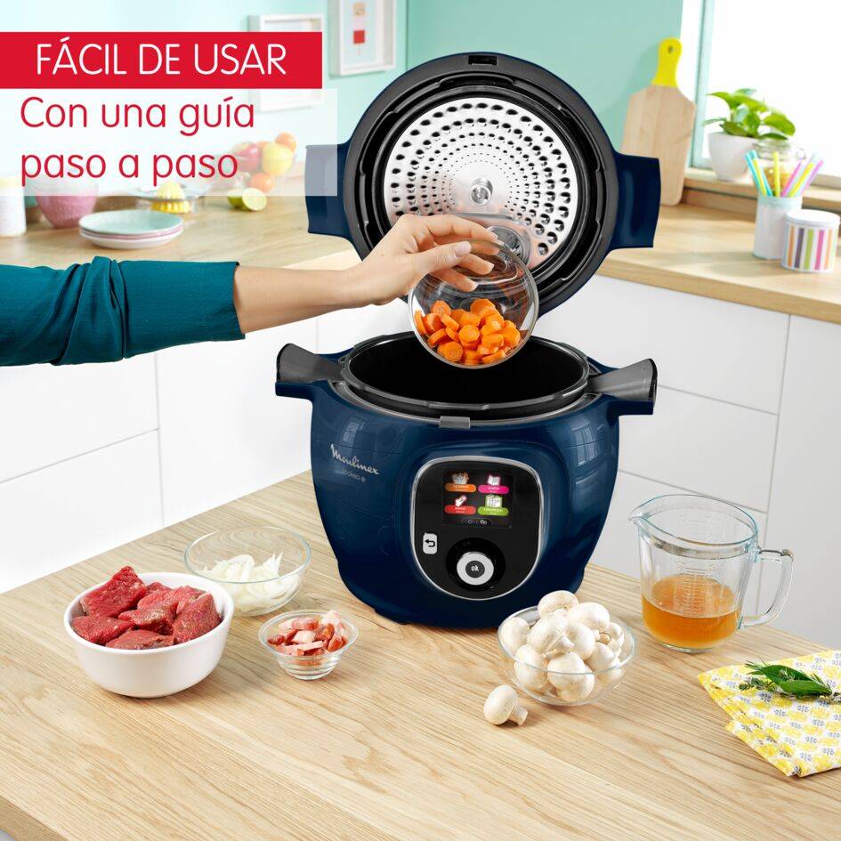 Cookeo+, Olla Eléctrica Programable, 6L, 6 programas, 150 Recetas Integradas, Azul