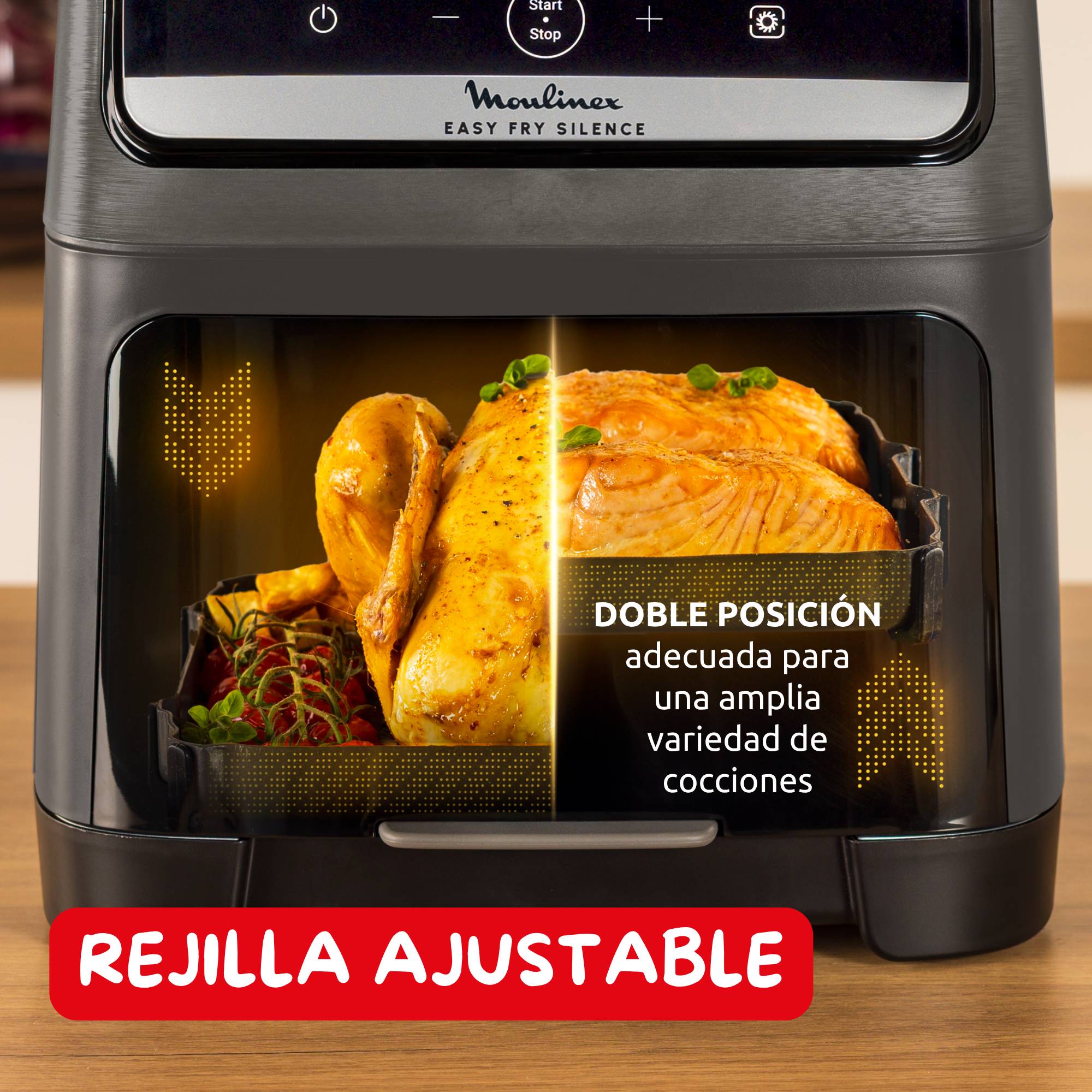 Easy Fry Silence Vision, Freidora de aire, 7L, Tecnología Silenciosa, Compacta, Panel Frontal Desmontable, Ventana Visualización, Gris