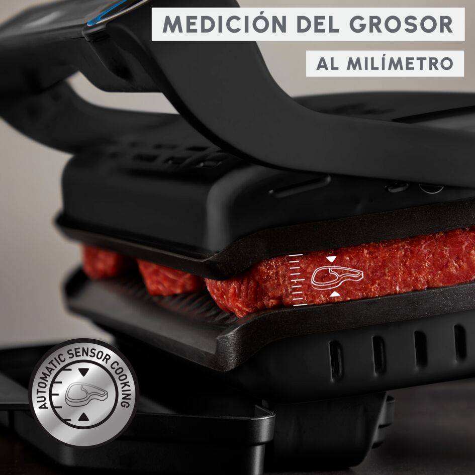 OptiGrill+, Parrilla Grill inteligente, 2100 W, 6 programas automáticos, Planchas antiadherentes, Bandeja recogejugos, Negro