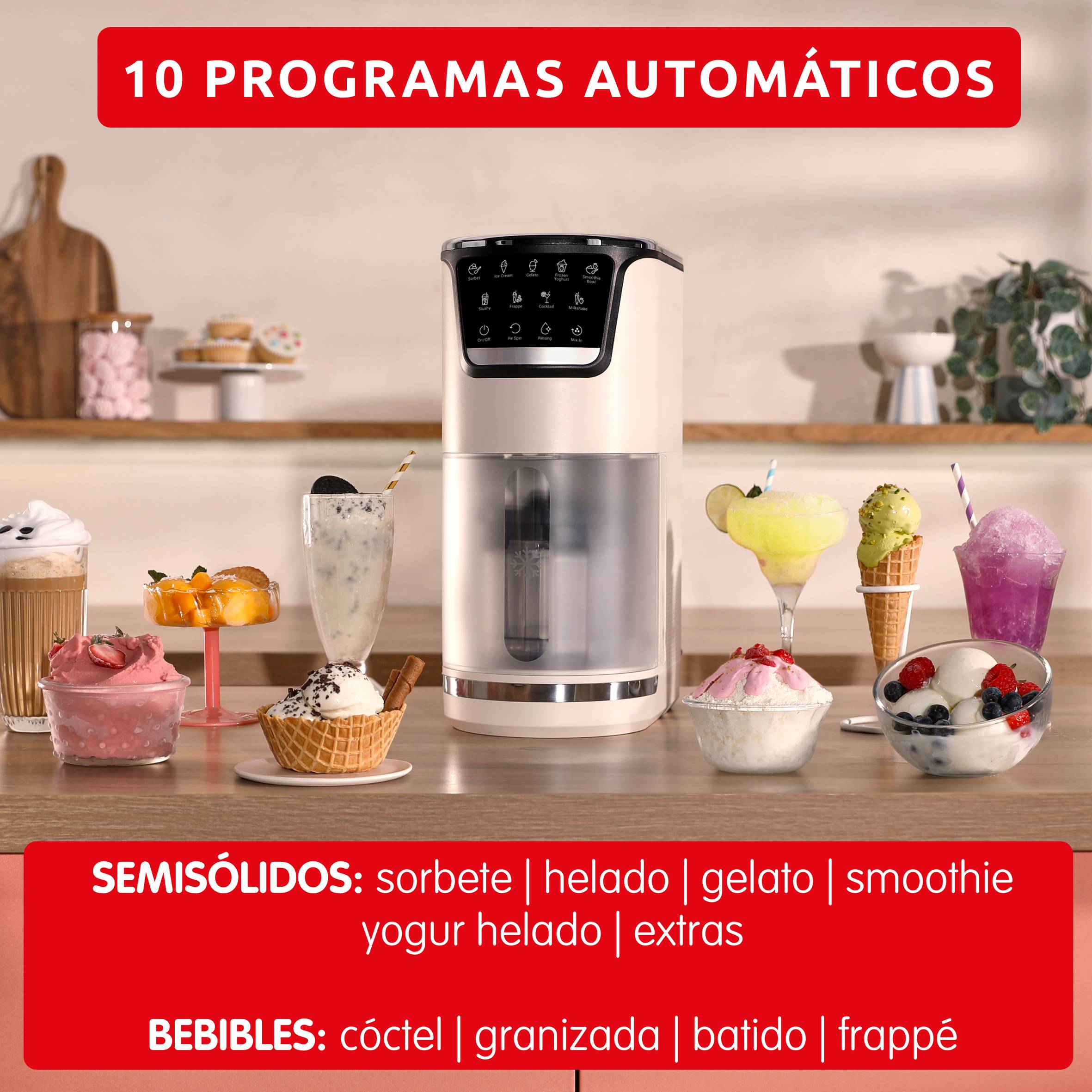 Dolci, Heladera, 9 Programas de Postres Helados,  3 Tarrinas de Tritán, Capacidad Total 1,4 L, Resultados cremosos, Autolimpieza