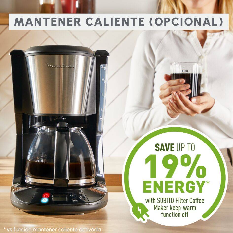 Subito 5, Cafetera de filtro, 1,25 L, 1000 W, Con Temporizador, Inox