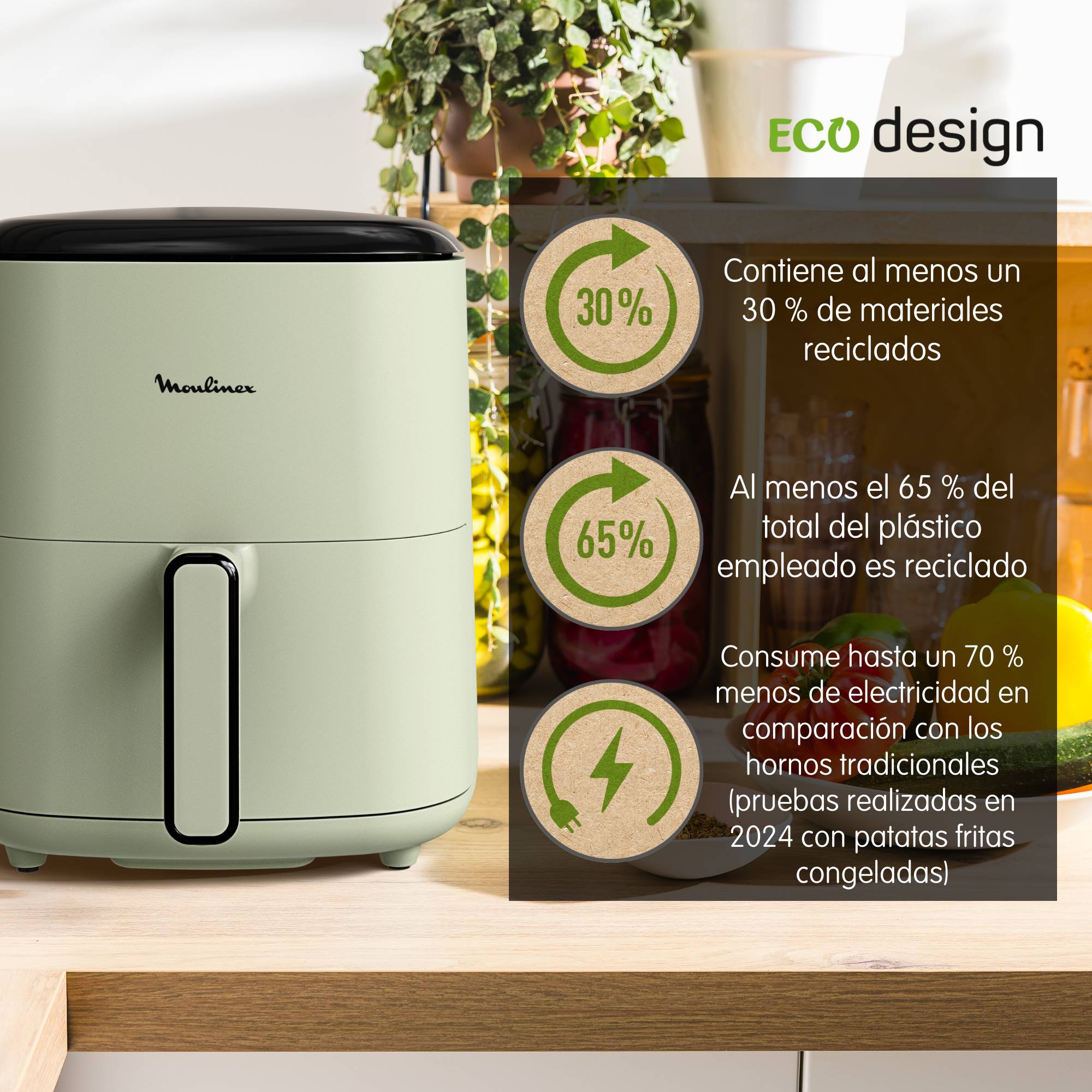 Easy Fry Max EcoDesign, Freidora de aire, 1500 W, 5 L, Panel Digital, Rejilla extraíble, Diseño ecorresponsable, Verde