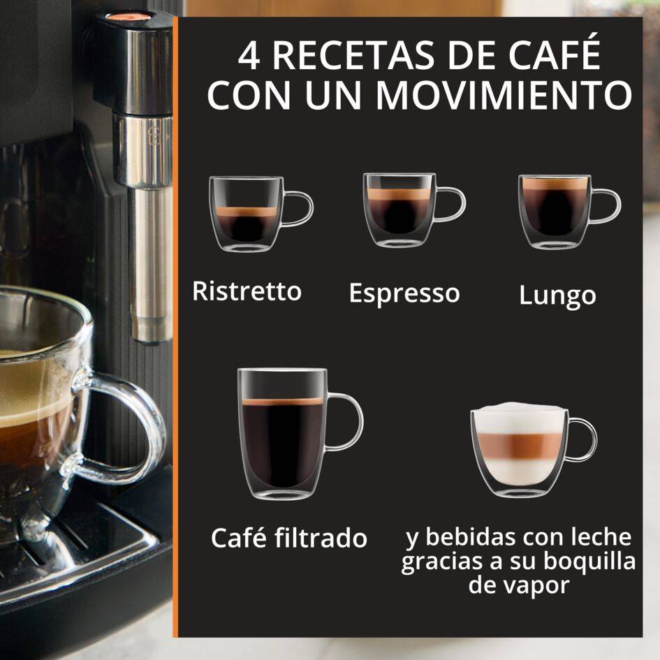 KRUPS Serenity, Superautomática, 4 Bebidas, Espumador de leche, Café en grano, 15 bares, 1.7L depósito agua, Negro