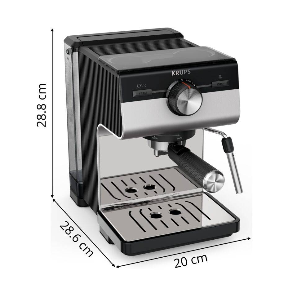 Authentic+, Cafetera espresso manual, 15 bares de presión, Boquilla de acero inoxidable, 2 L de depósito, Cápsulas ESE, Inox