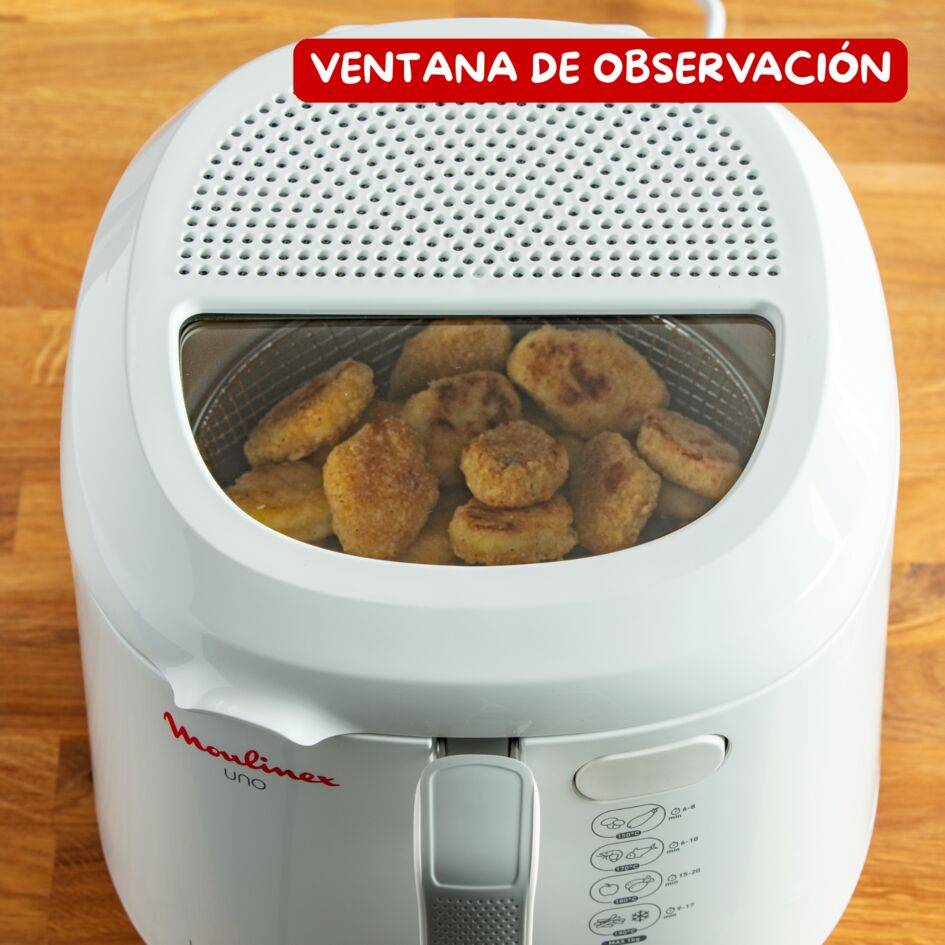 Fry Uno, Freidora de aceite, Capacidad de 1 kg, Para 4 personas, Compacta, Fácil de guardar, Ventana de visualización
