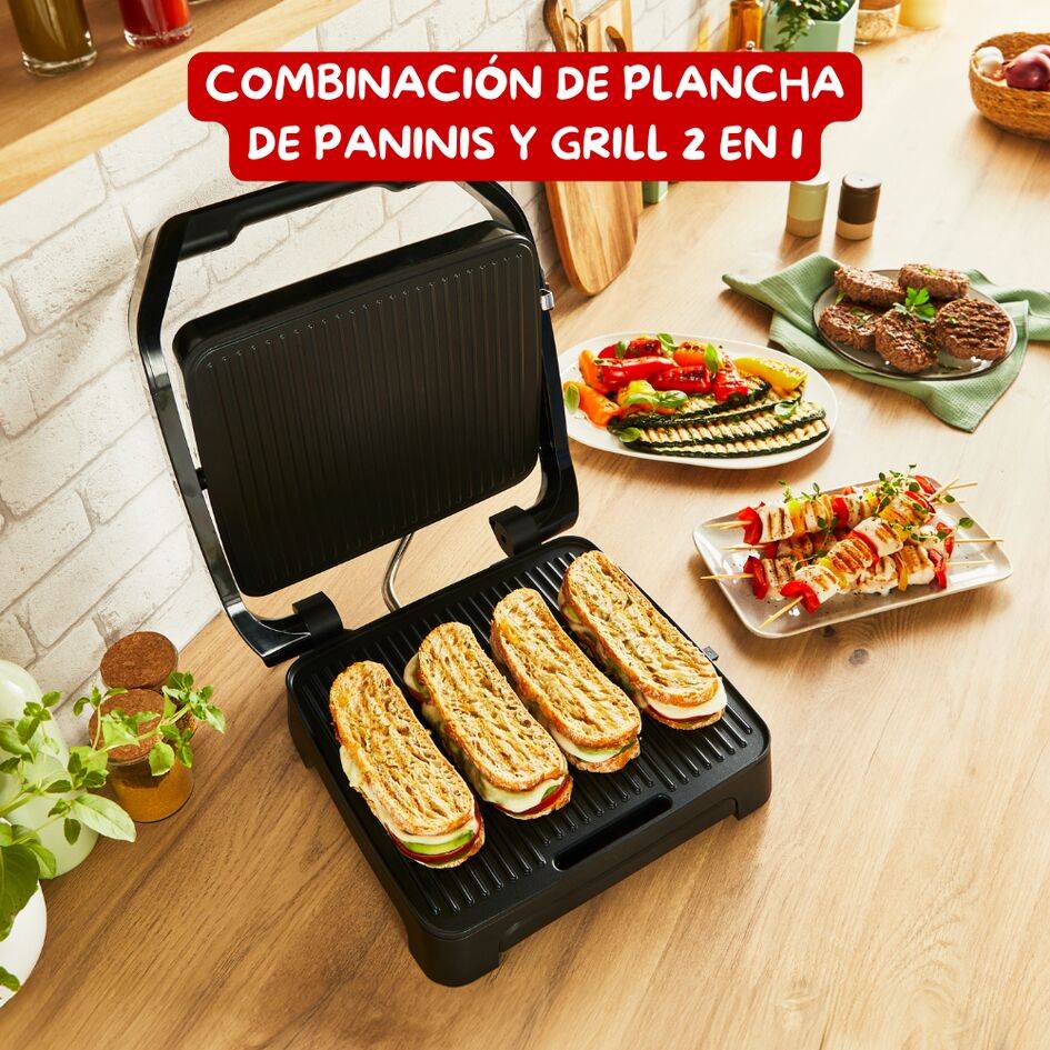 Inicio, Plancha grill 2 en 1, 2000 W, Rápido calentamiento, Placas Antiadherentes, Bandeja de goteo, 4-6 personas, Negro