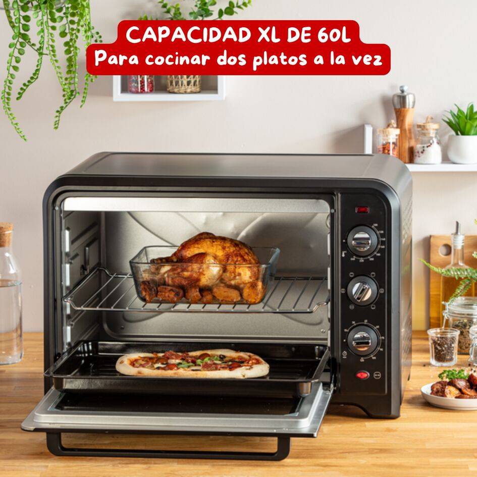 Optimo, Horno de convección, 60 L, 7 Modos de Cocción, Accesorios, Negro