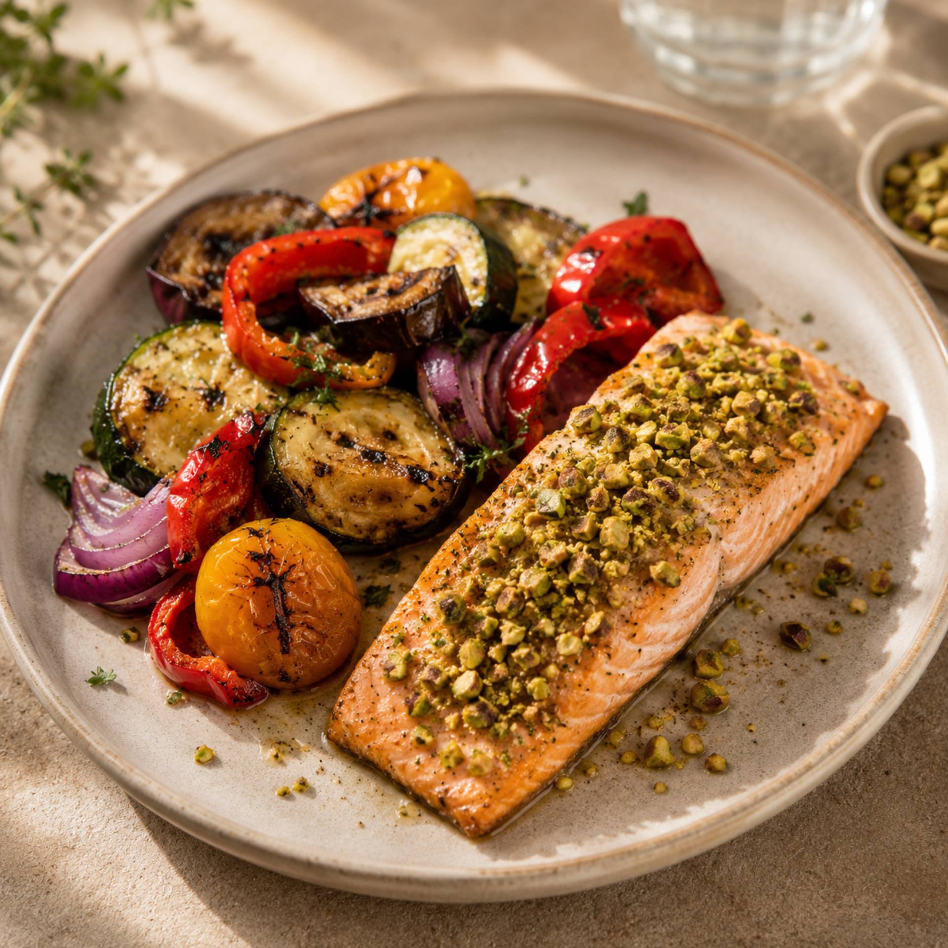Salmón con costra de pistacho - Receta Crisp&Go 4P | Moulinex