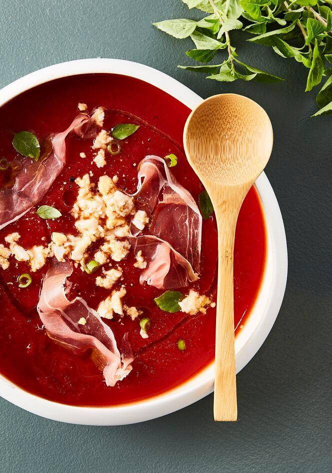 Sopa de tomate con huevo y jamón ahumado - Receta Perfectmix + | Moulinex