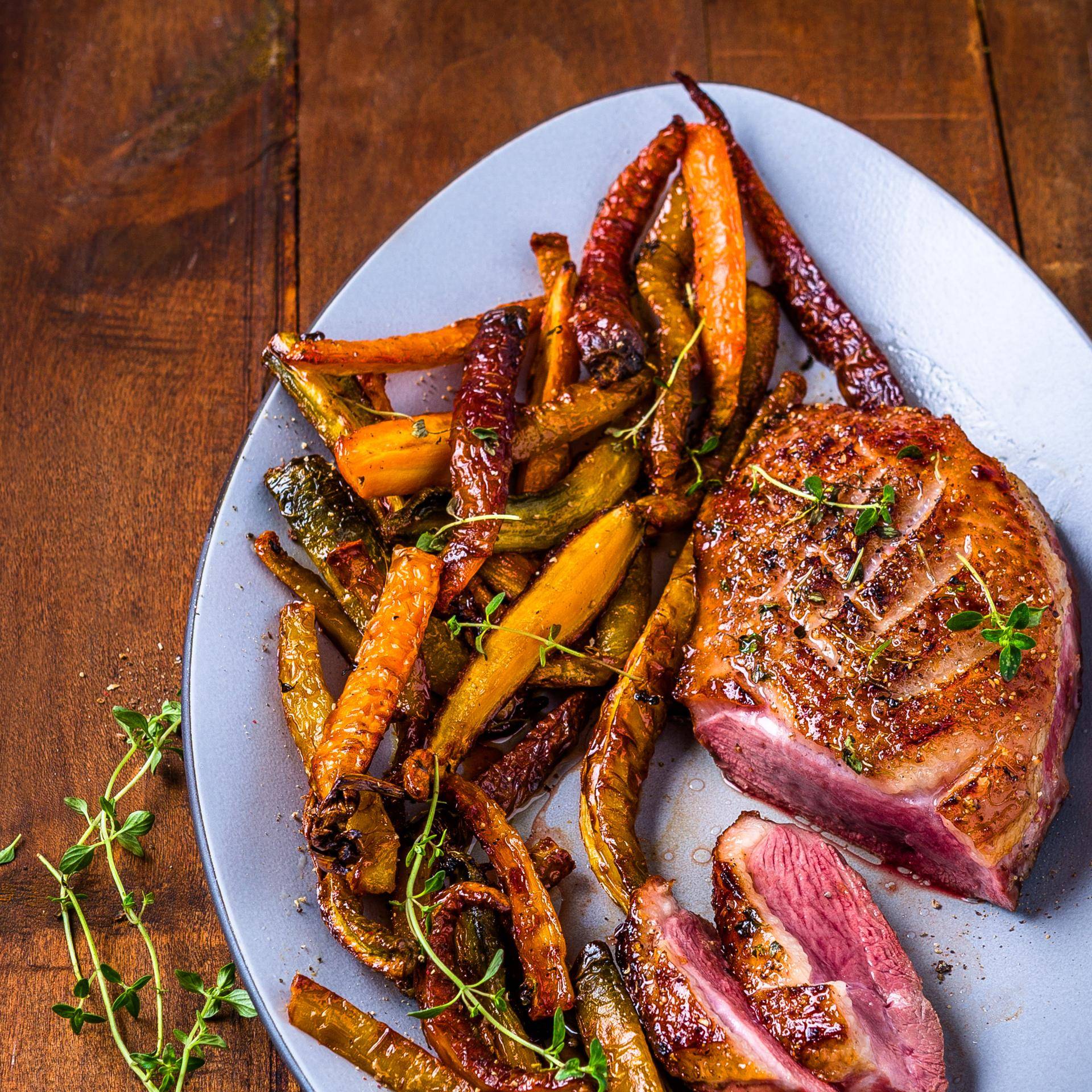 Pechuga de pato asada al horno con miel y zanahorias - Receta Multifunction Airfryer Oven Digital | Moulinex