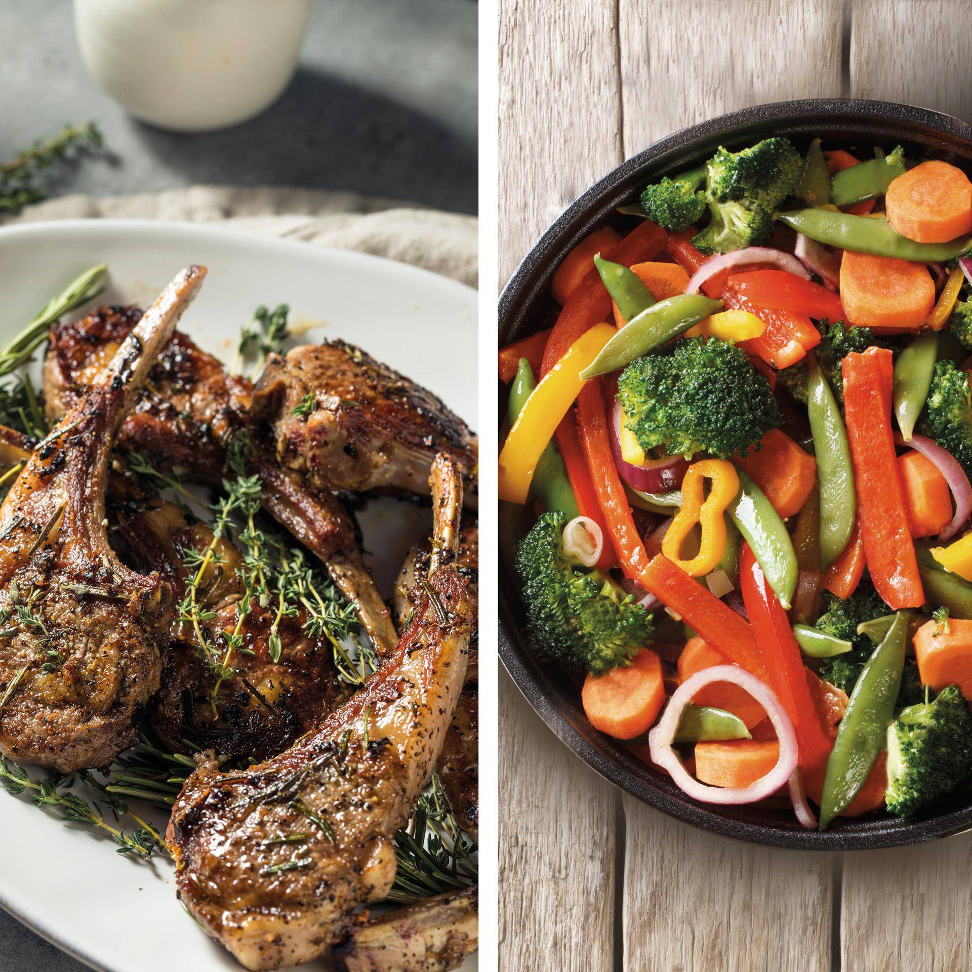Chuletas de cordero y verduras asadas - Receta Dual EasyFry&Grill | Moulinex