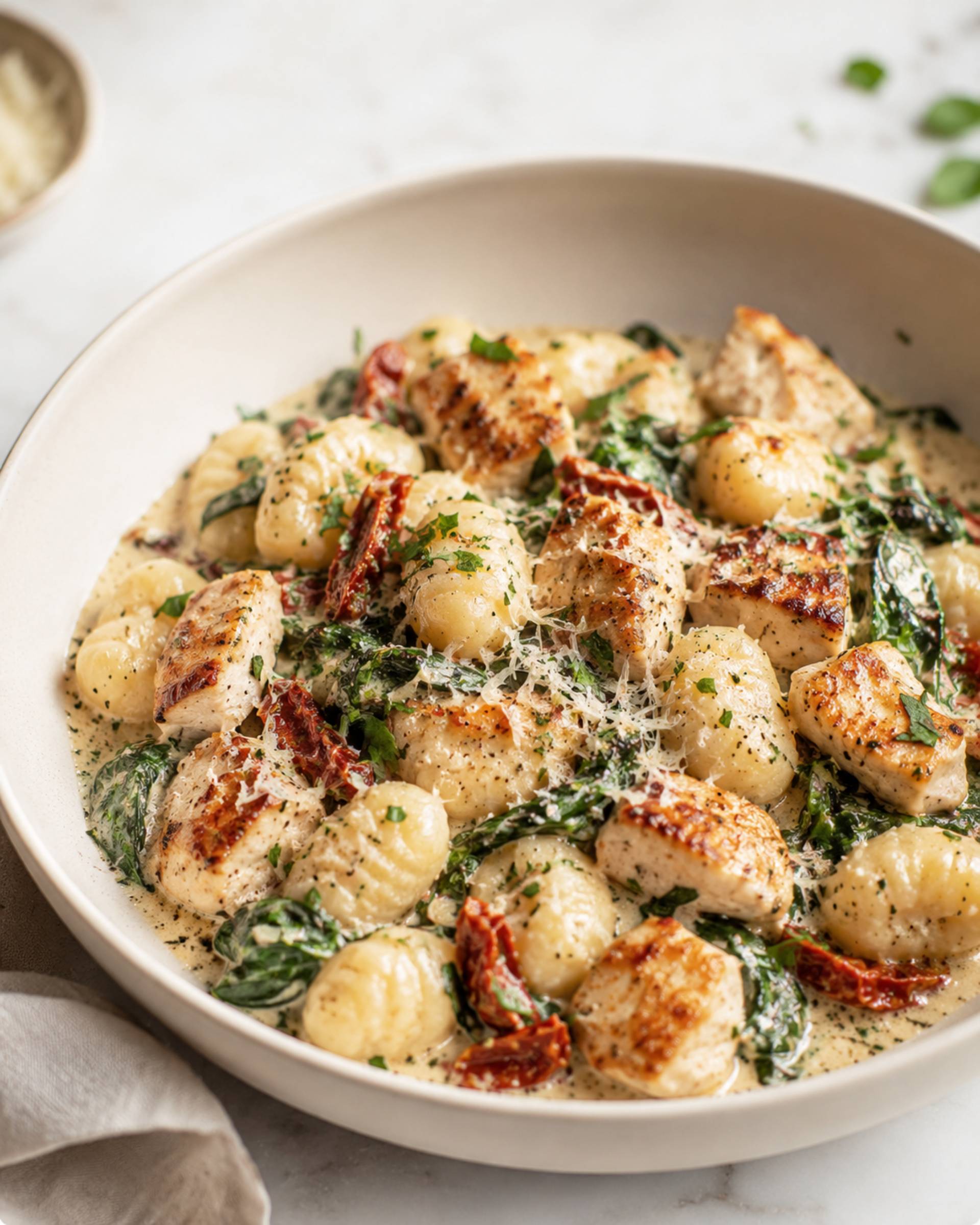 Ñoquis cremosos toscanos con pollo - Receta Crisp&Go 3P | Moulinex