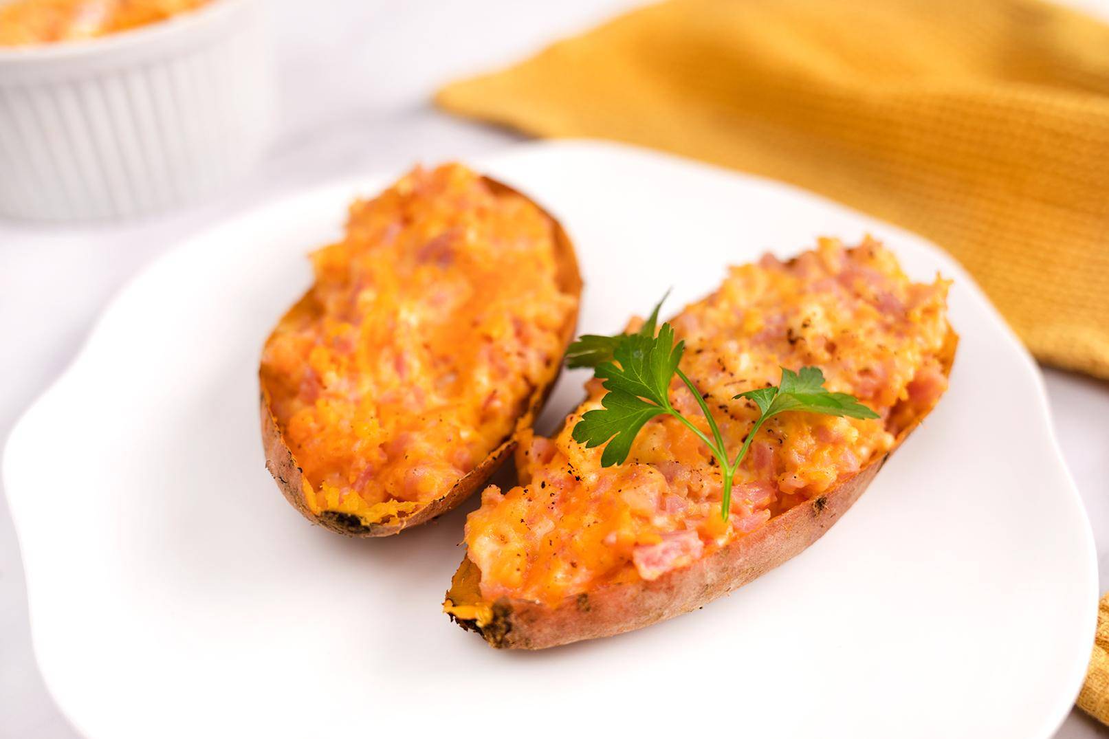 Boniatos rellenas de jamón y queso - Receta Companion | Moulinex