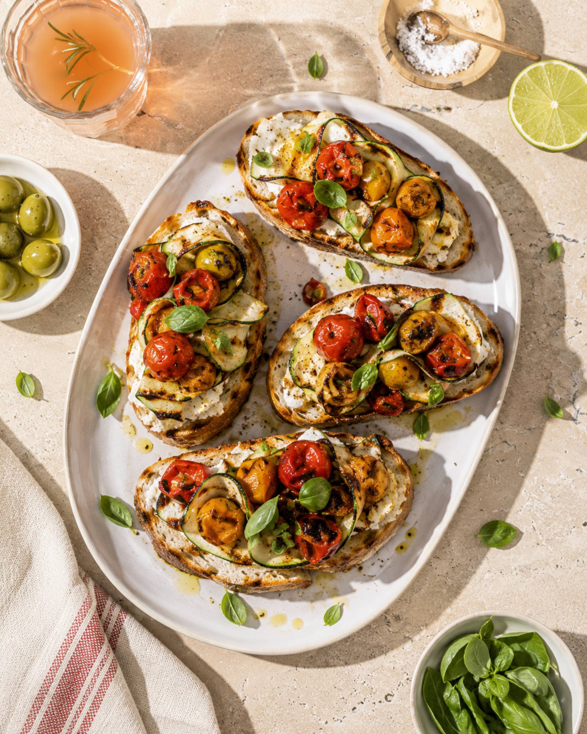 Bruschettas de queso de cabra y calabacín - Receta Crisp&Go 3P | Moulinex