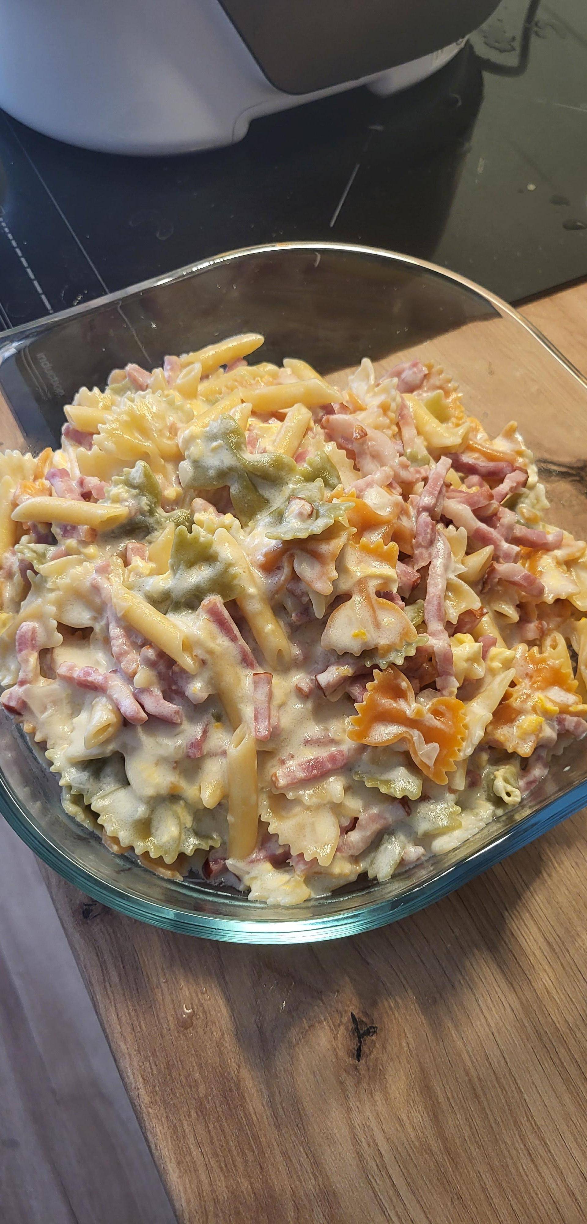 Macarrones carbonara con carne - Receta Companion Connect XL | Moulinex