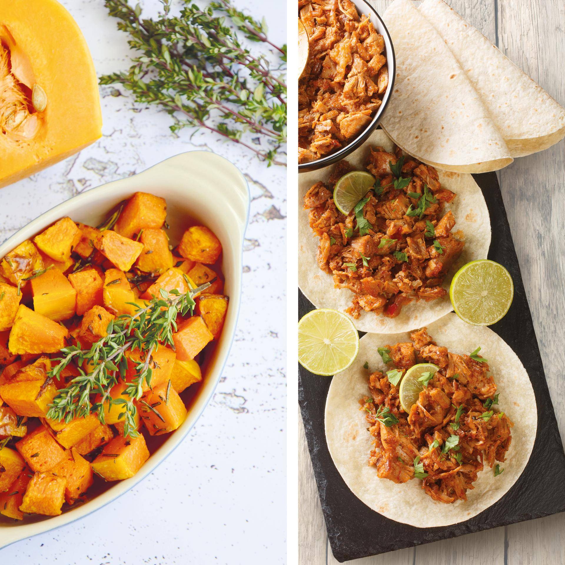 Carne mechada de cerdo con dados de calabaza moscada - Receta Dual EasyFry&Grill | Moulinex