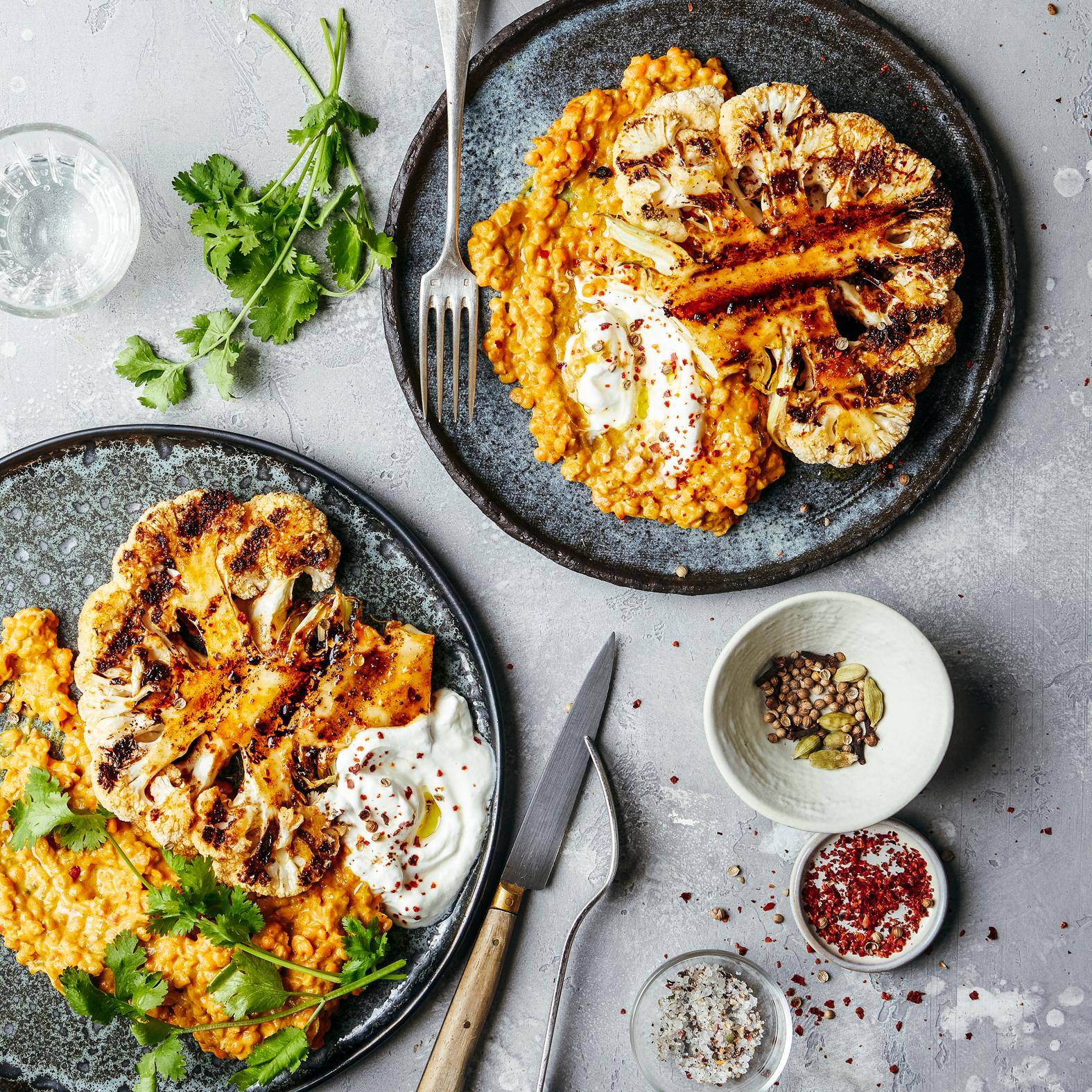 *Grilled cauliflower steaks and red lentil dahl - Receta OptiGrill 2in1 XL | Moulinex