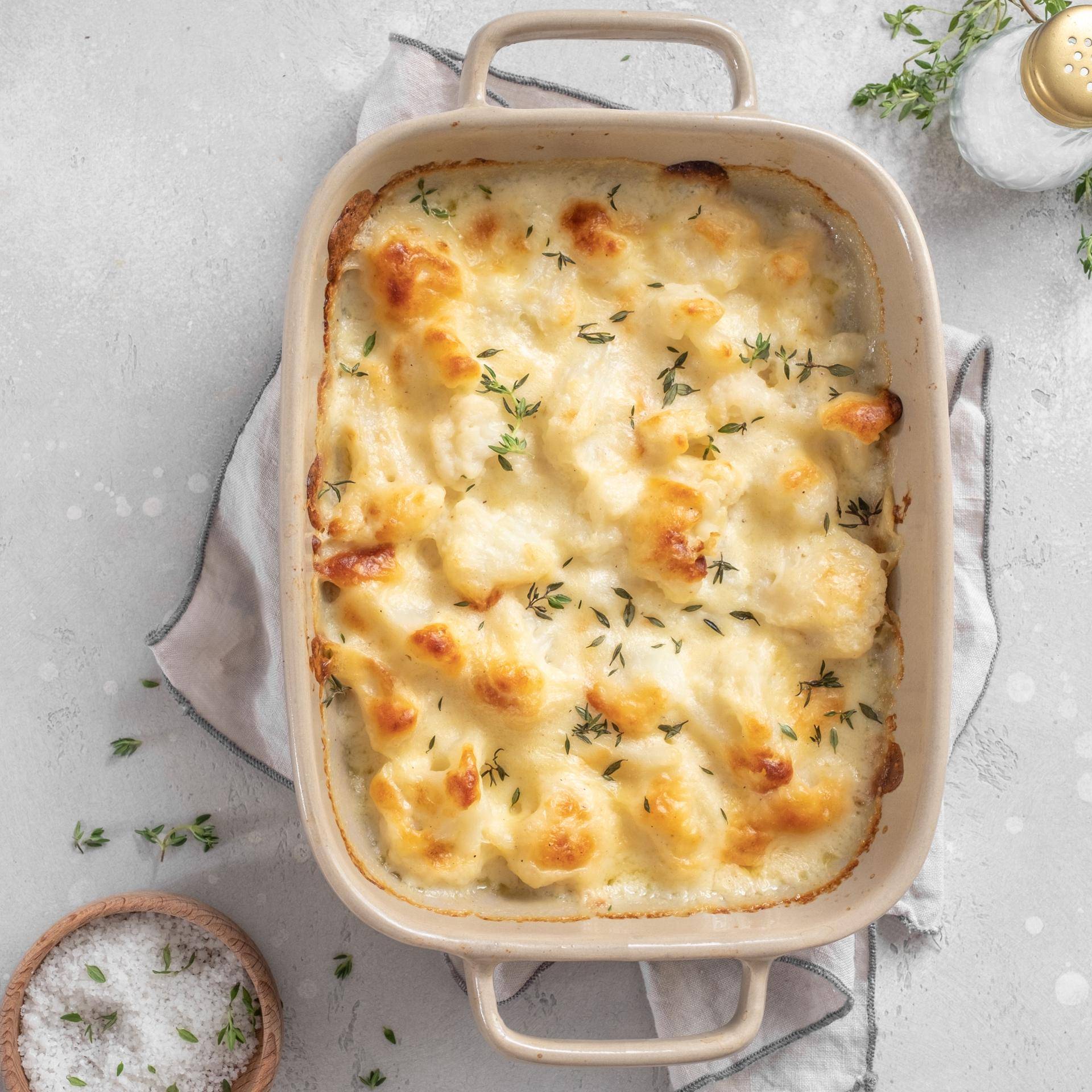 Gratin de coliflor con espinaca, piñones y queso ricotta - Receta Multifunction Airfryer Oven Digital | Moulinex