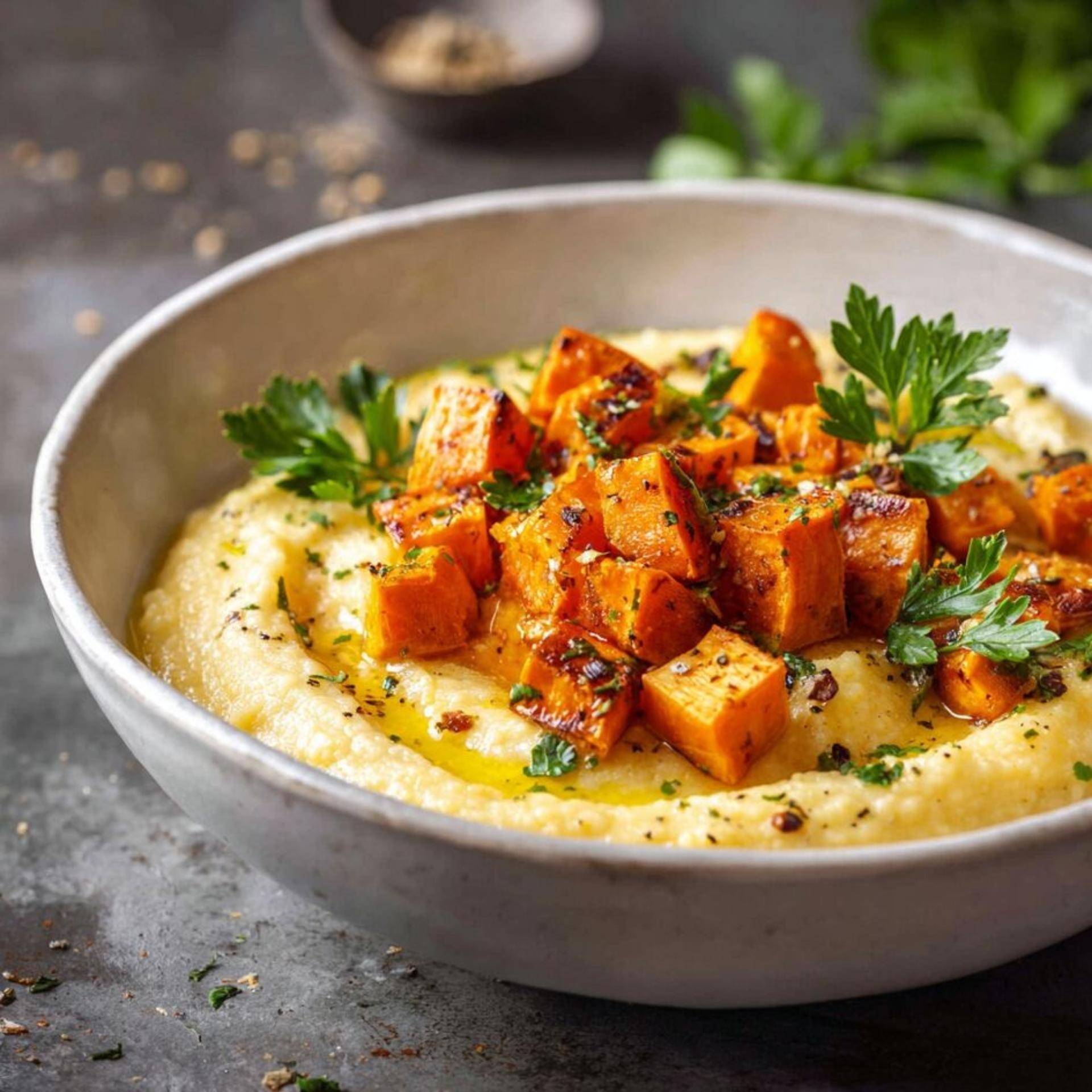 Polenta cremosa con parmesano y verduras asadas - Receta Companion Connect | Moulinex