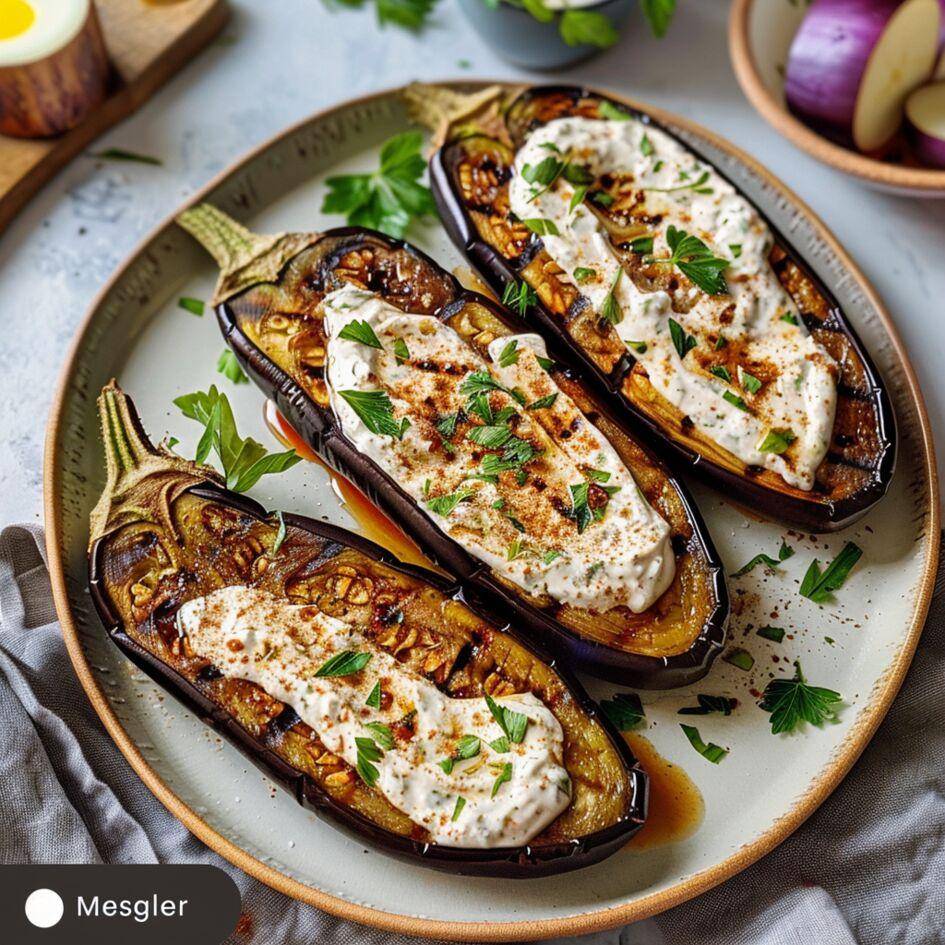 Berenjenas asadas con salsa de yogur - Receta Easy Fry Max | Moulinex