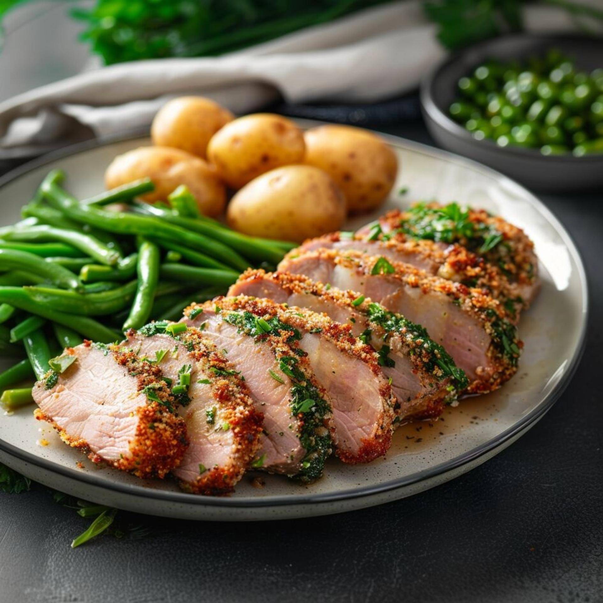 Solomillo de Cerdo con Hierbas, Patatas Nuevas y Judías Verdes - Receta Companion Connect | Moulinex