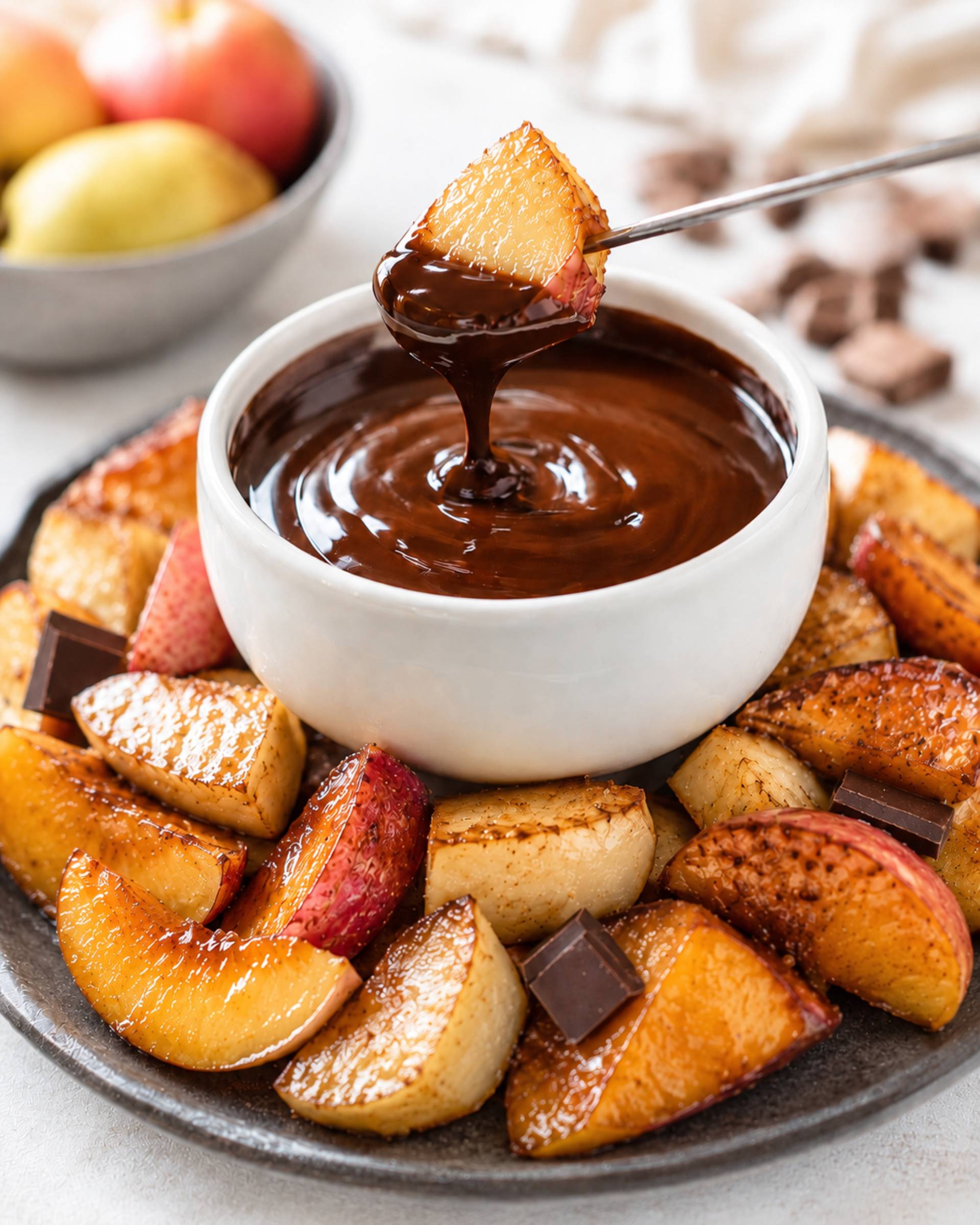 Fondue de chocolate con fruta caramelizada - Receta Crisp&Go 3P | Moulinex