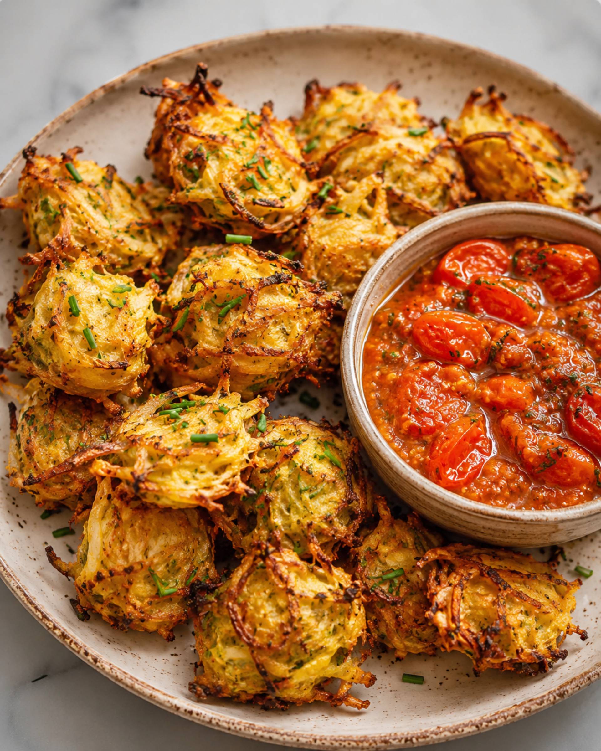 Pakoras de cebolla con salsa de tomate cherry - Receta Crisp&Go 3P | Moulinex