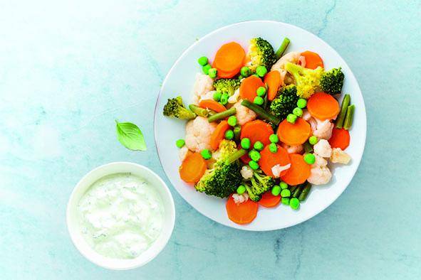 Verduras al vapor con salsa de yogur - Receta Click&Cook | Moulinex