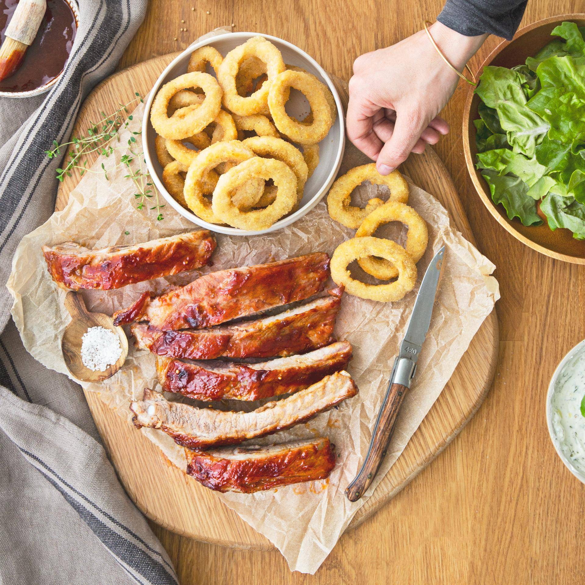 Costillas con aros de cebolla - Receta Dual EasyFry | Moulinex
