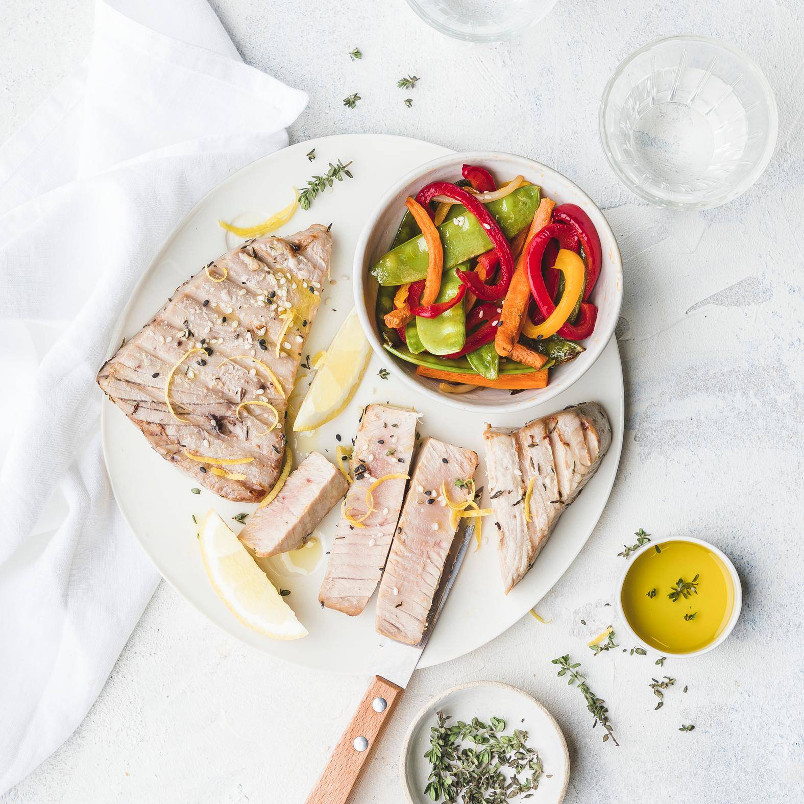 Filetes de atún con verduras congeladas - Receta Dual EasyFry&Grill | Moulinex