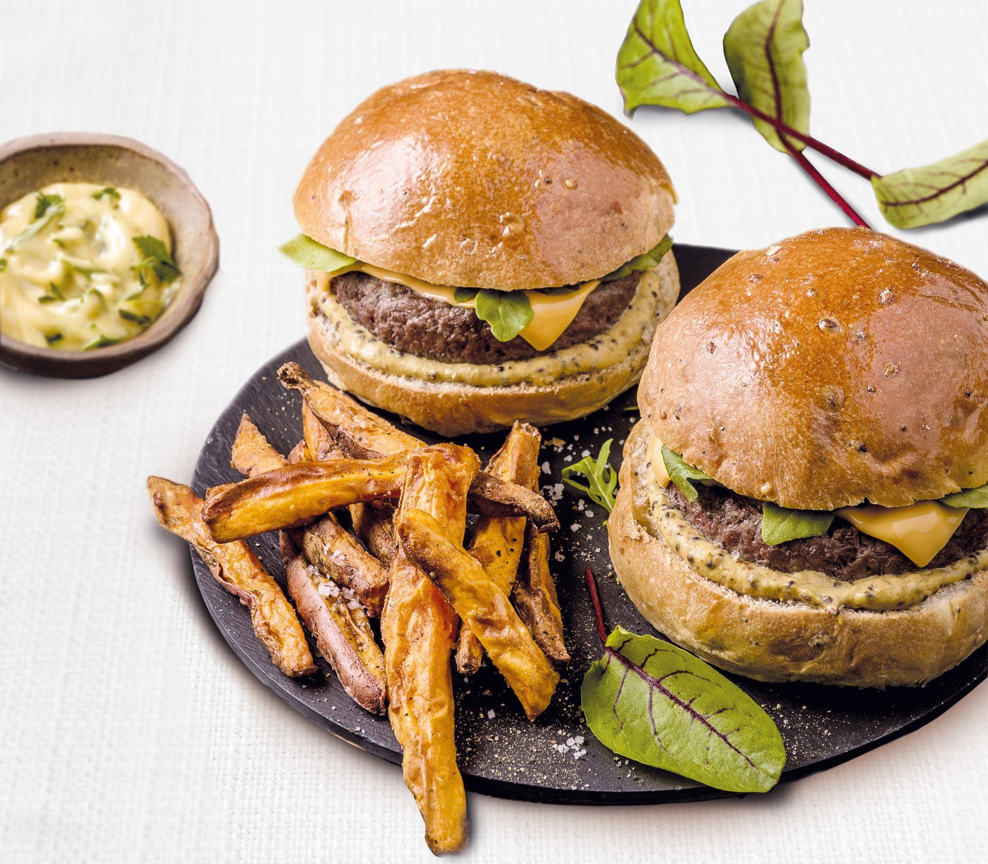 Hamburguesa y patatas fritas de boniato - Receta Multifunction Airfryer Oven Digital | Moulinex