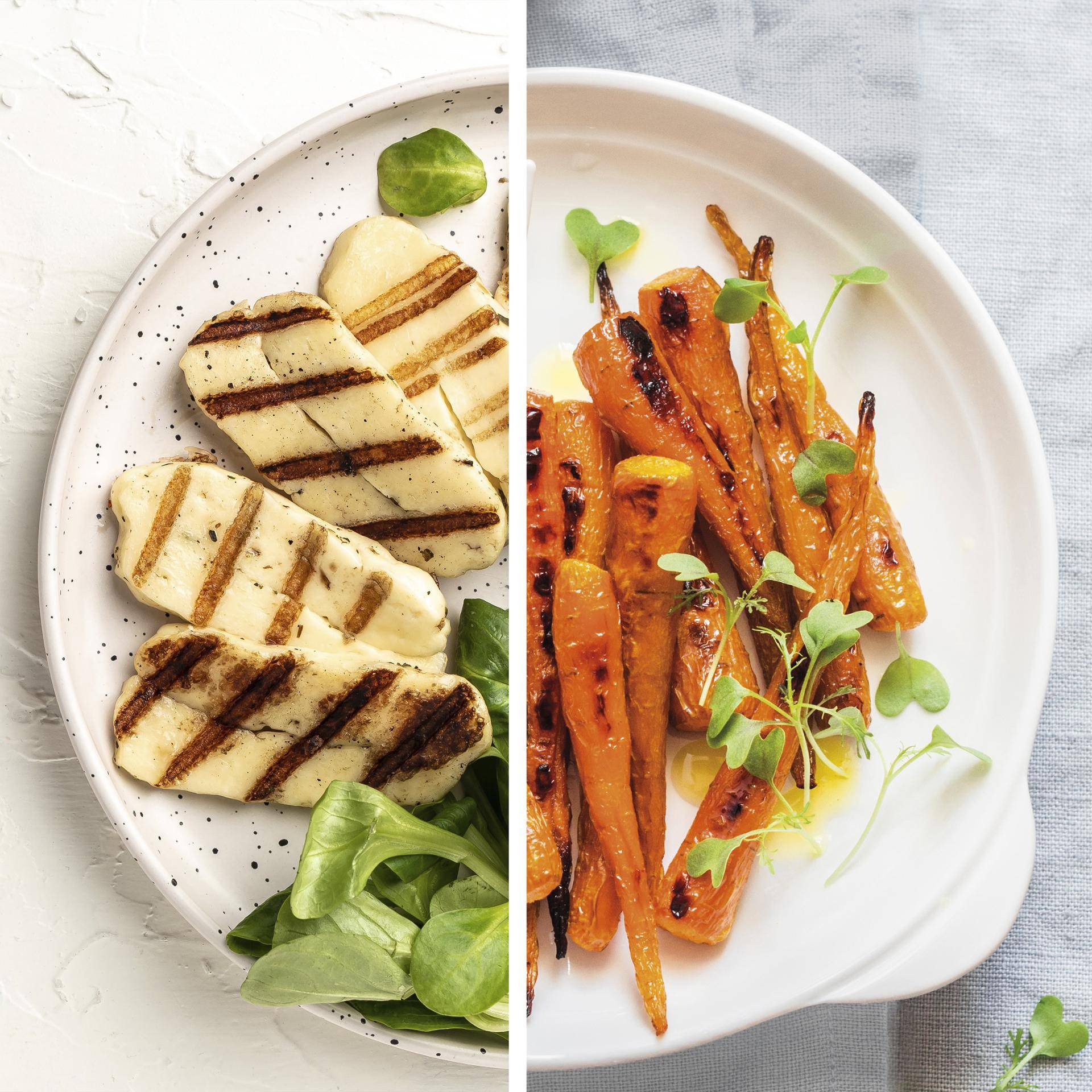 Queso halloumi a la parrilla con pistachos y zanahorias asadas - Receta Dual EasyFry&Grill | Moulinex