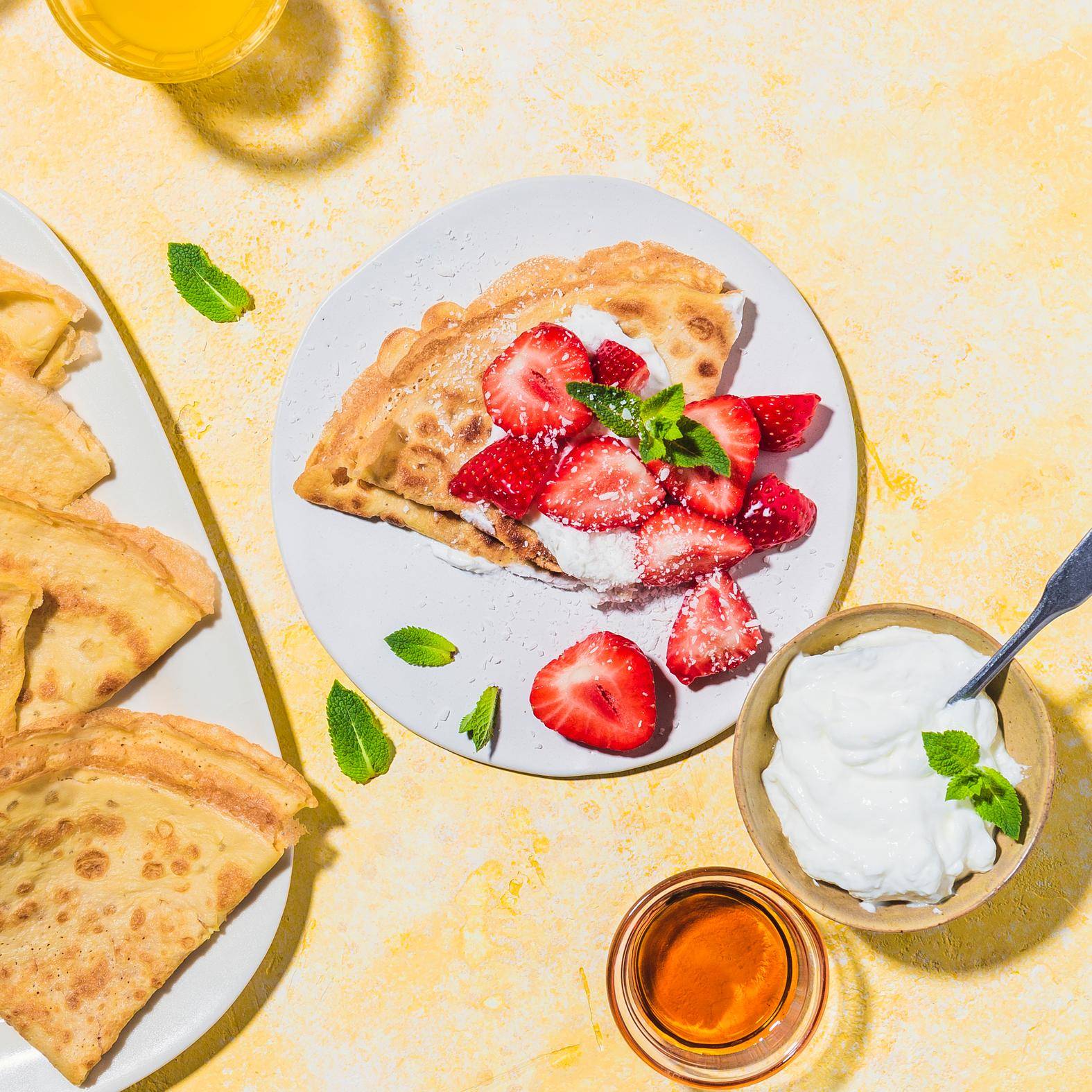 Pancakes de coco y fresa - Receta Companion | Moulinex