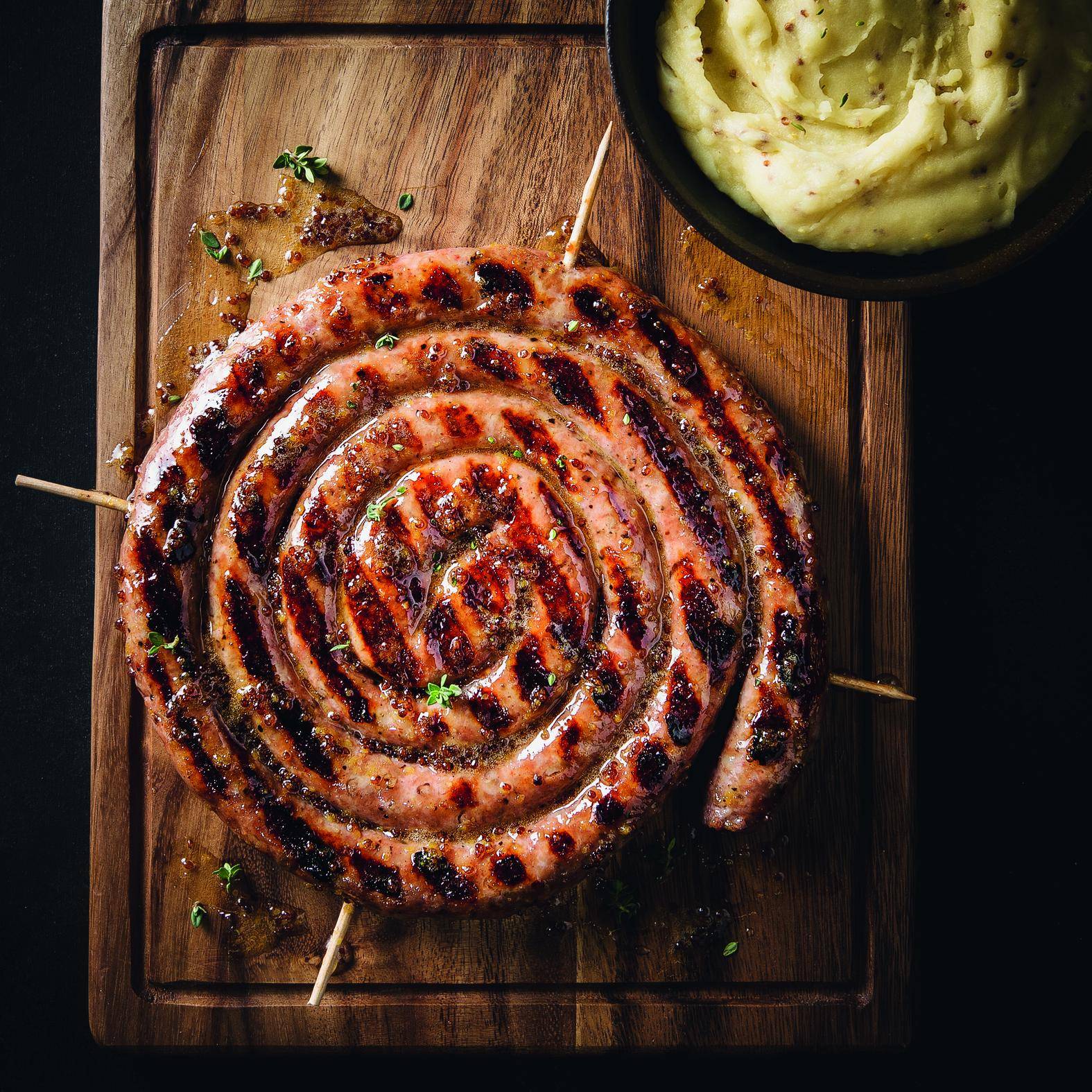 Ristra de salchichas a la parrilla cubierta de mostaza - Receta OptiGrill 4in1 XL | Moulinex
