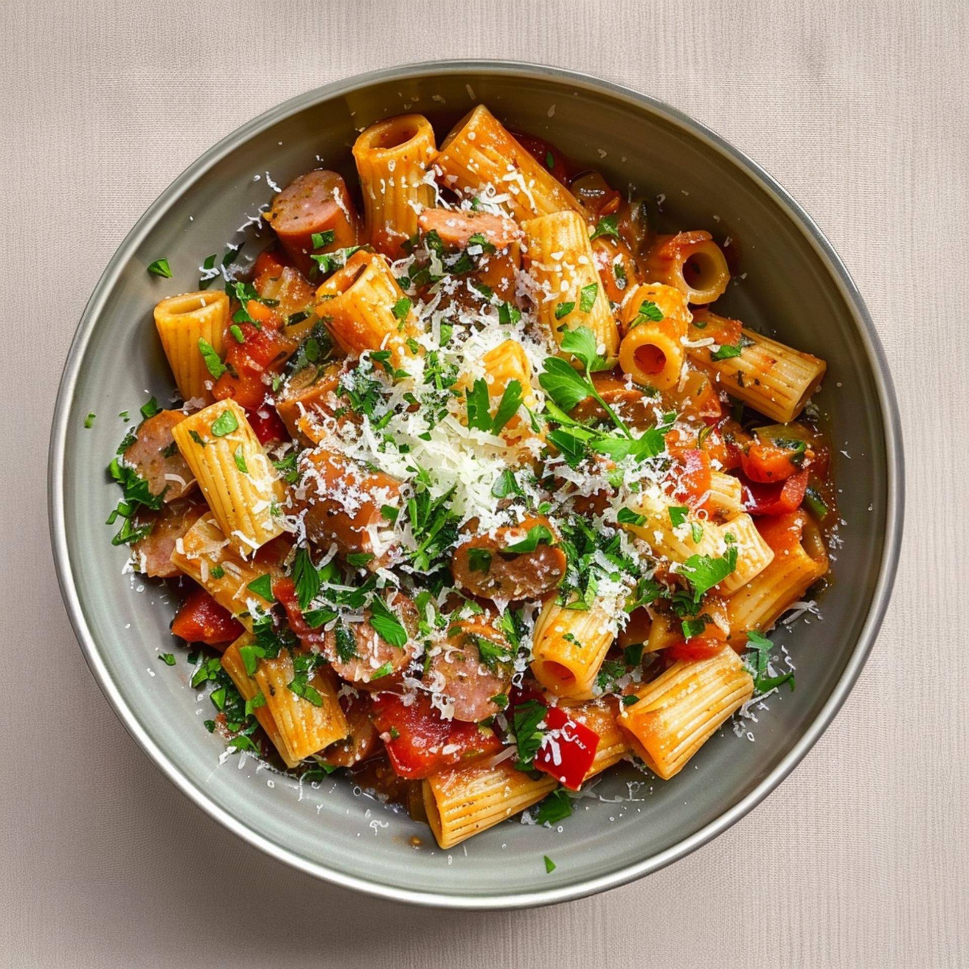 Pasta en una sola olla con tomate y salchicha - Receta Cookeo | Moulinex