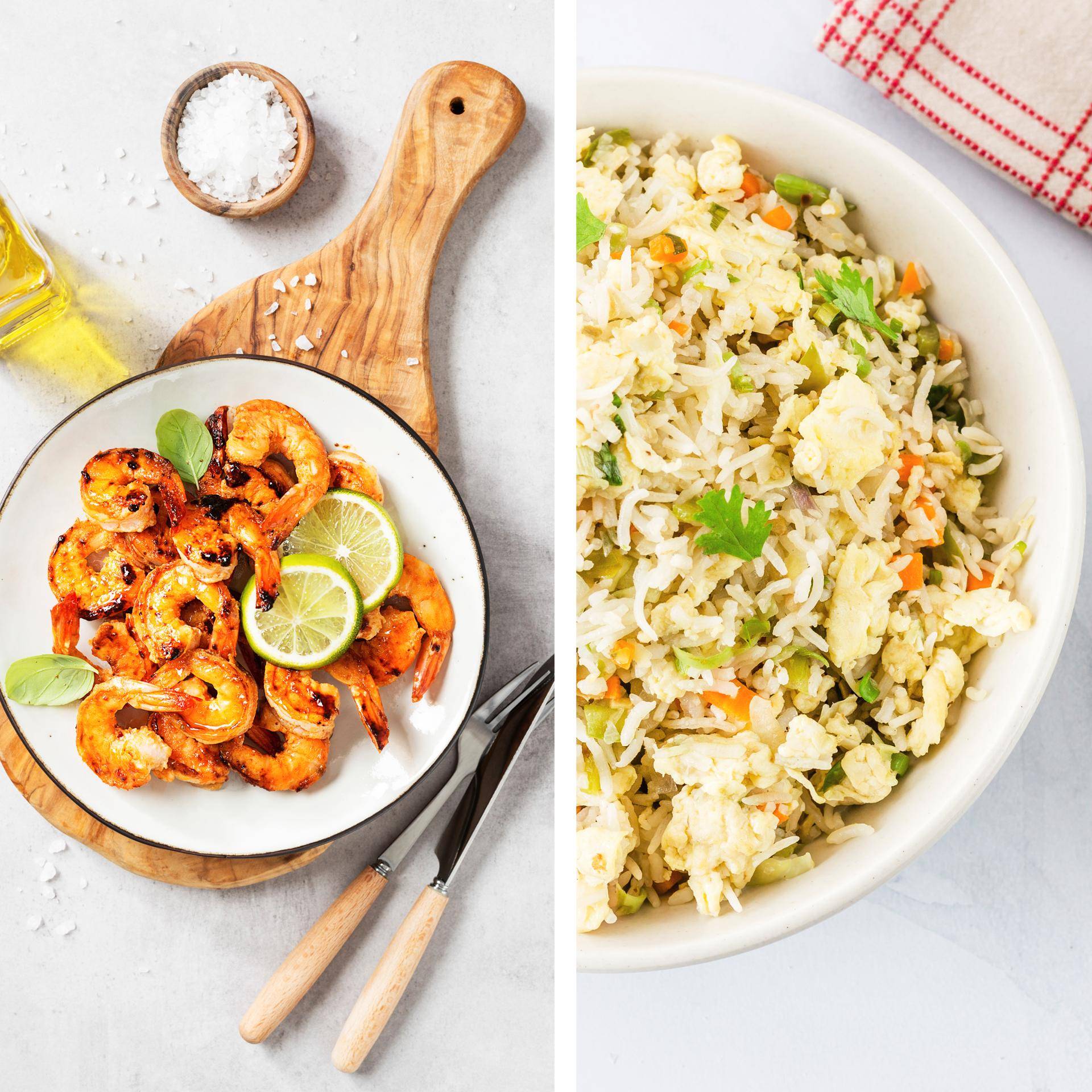 Langostinos con miel y sriracha con arroz frito - Receta DUAL EASY FRY XXL | Moulinex