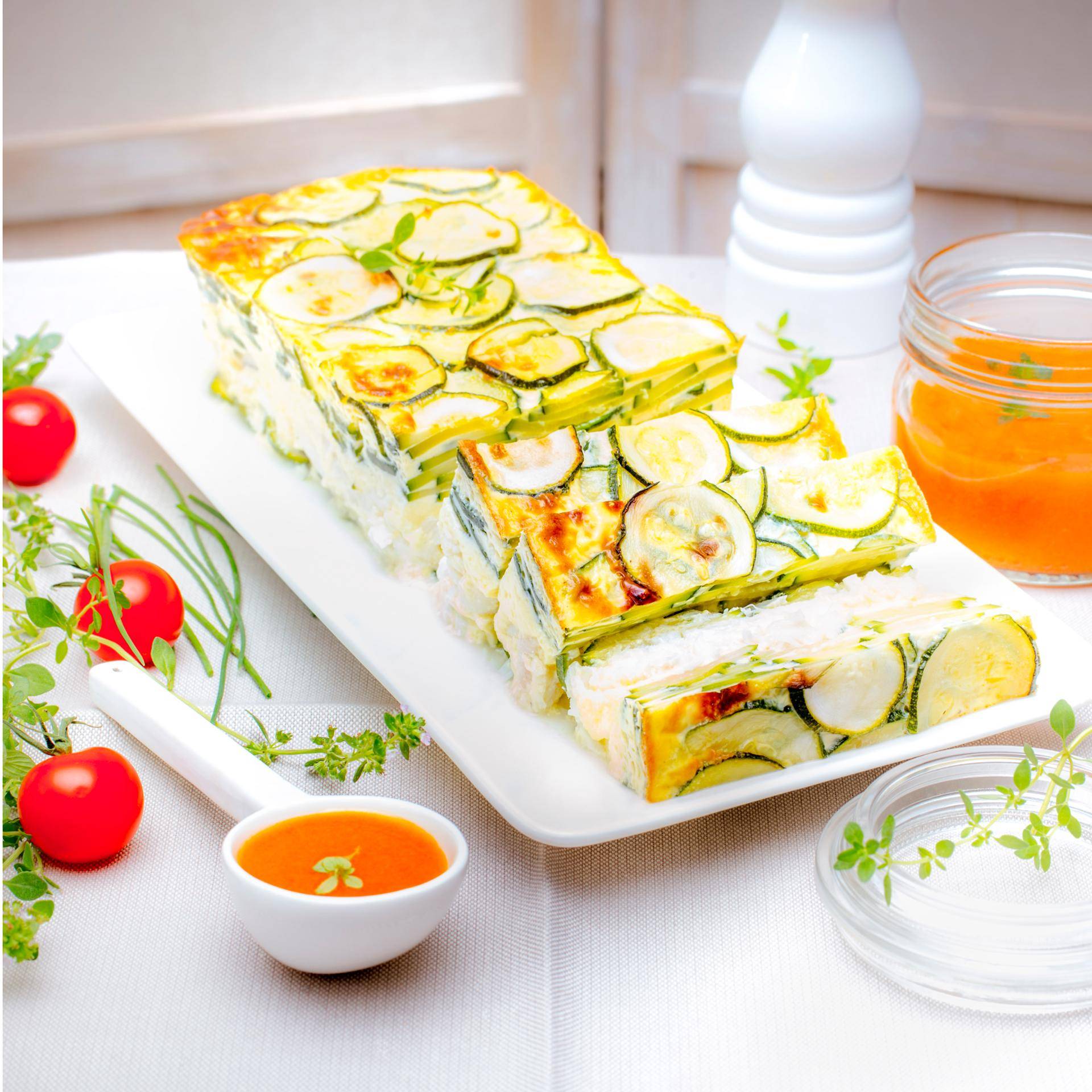 Milhojas de calabacín, bacalao y mozzarella - Receta Companion | Moulinex