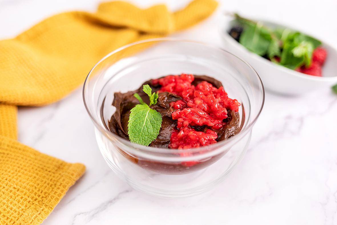 Pudding de cacao, aguacates y frambuesa - Receta Click&Cook | Moulinex