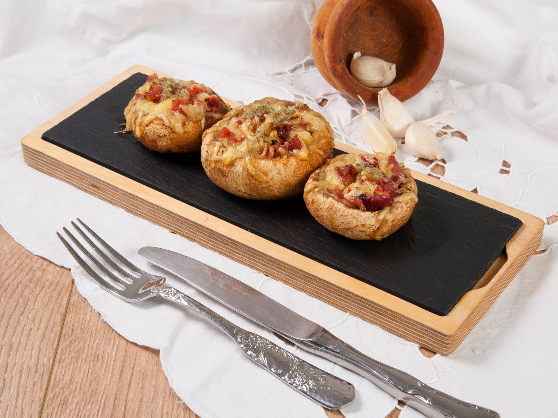 Champiñones rellenos de jamón y mozzarela - Receta EASY FRY & GRILL 2 in 1 MECHANICAL | Moulinex