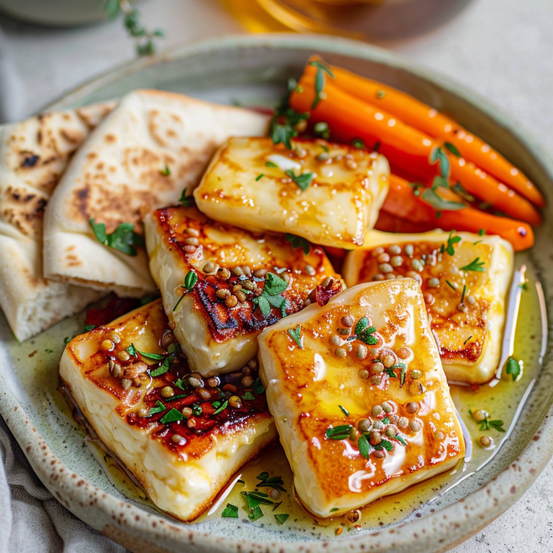 Halloumi asado con miel - Receta Crisp&Go 3P | Moulinex