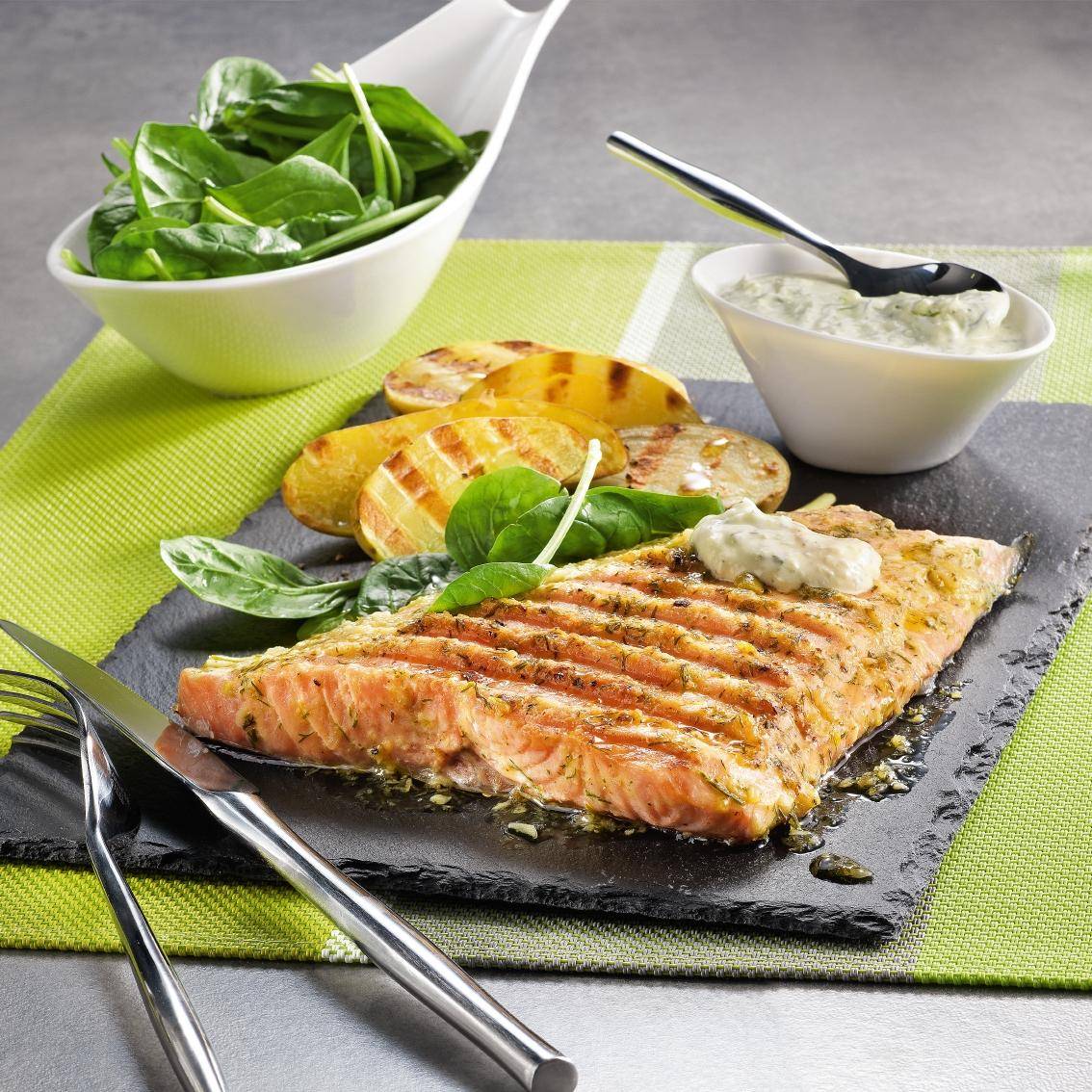 Salmón en salsa de crema de eneldo - Receta OptiGrill 2in1 XL | Moulinex