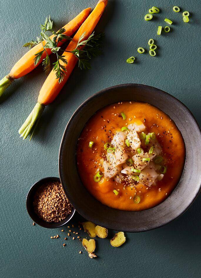 Crema de zanahoria con tartar de vieiras - Receta Perfectmix Cook | Moulinex