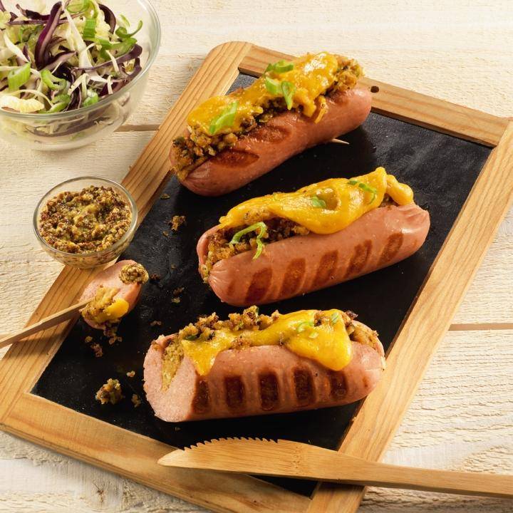Salchichas rellenas de manzana y queso cheddar - Receta OptiGrill 4in1 | Moulinex