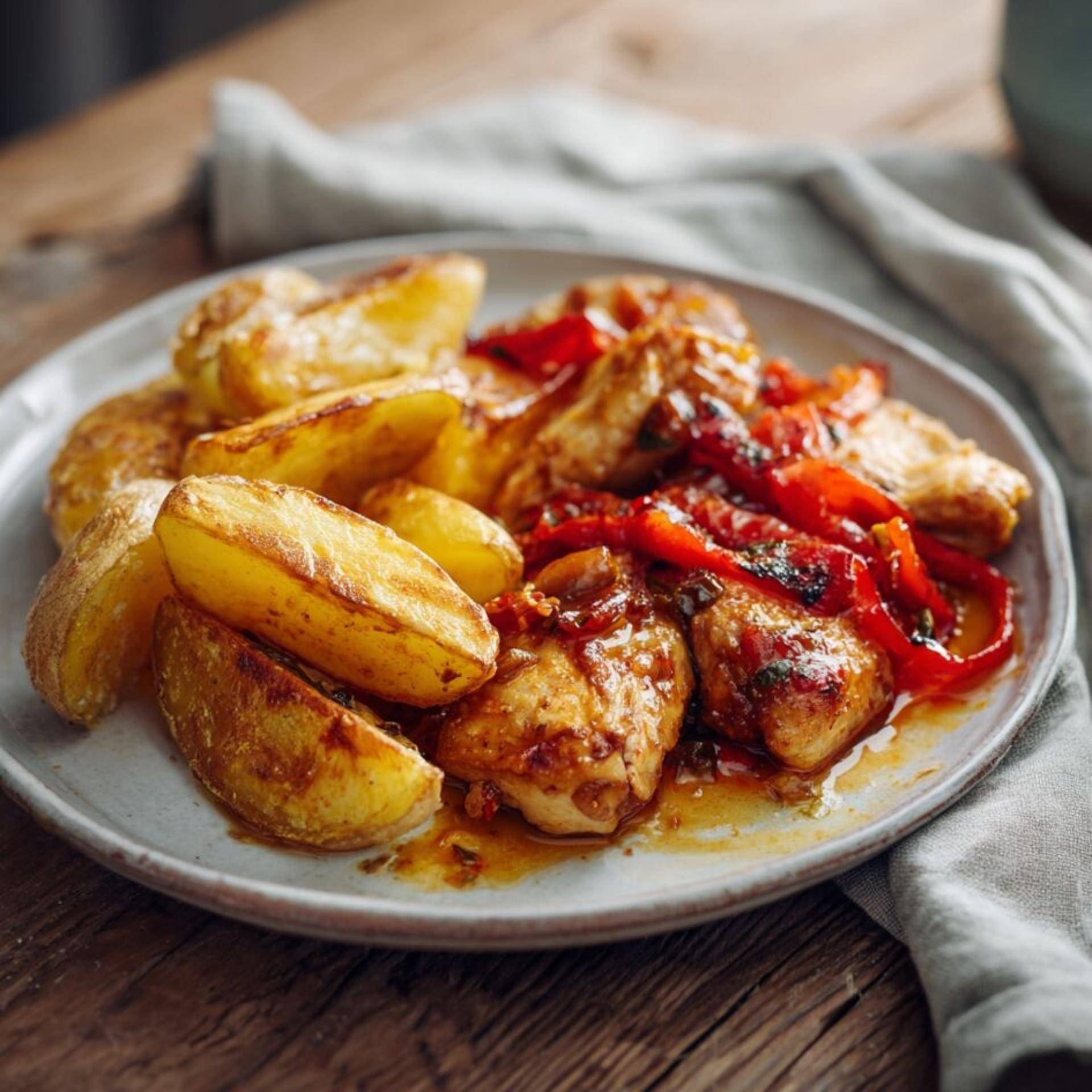 Pollo al estilo vasco y patatas crujientes - Receta Companion Connect | Moulinex